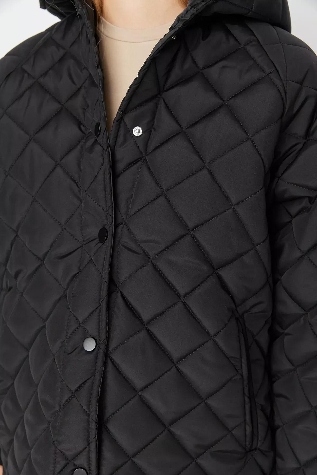 Black Hooded Puffer Jacket, Black, large image number 3