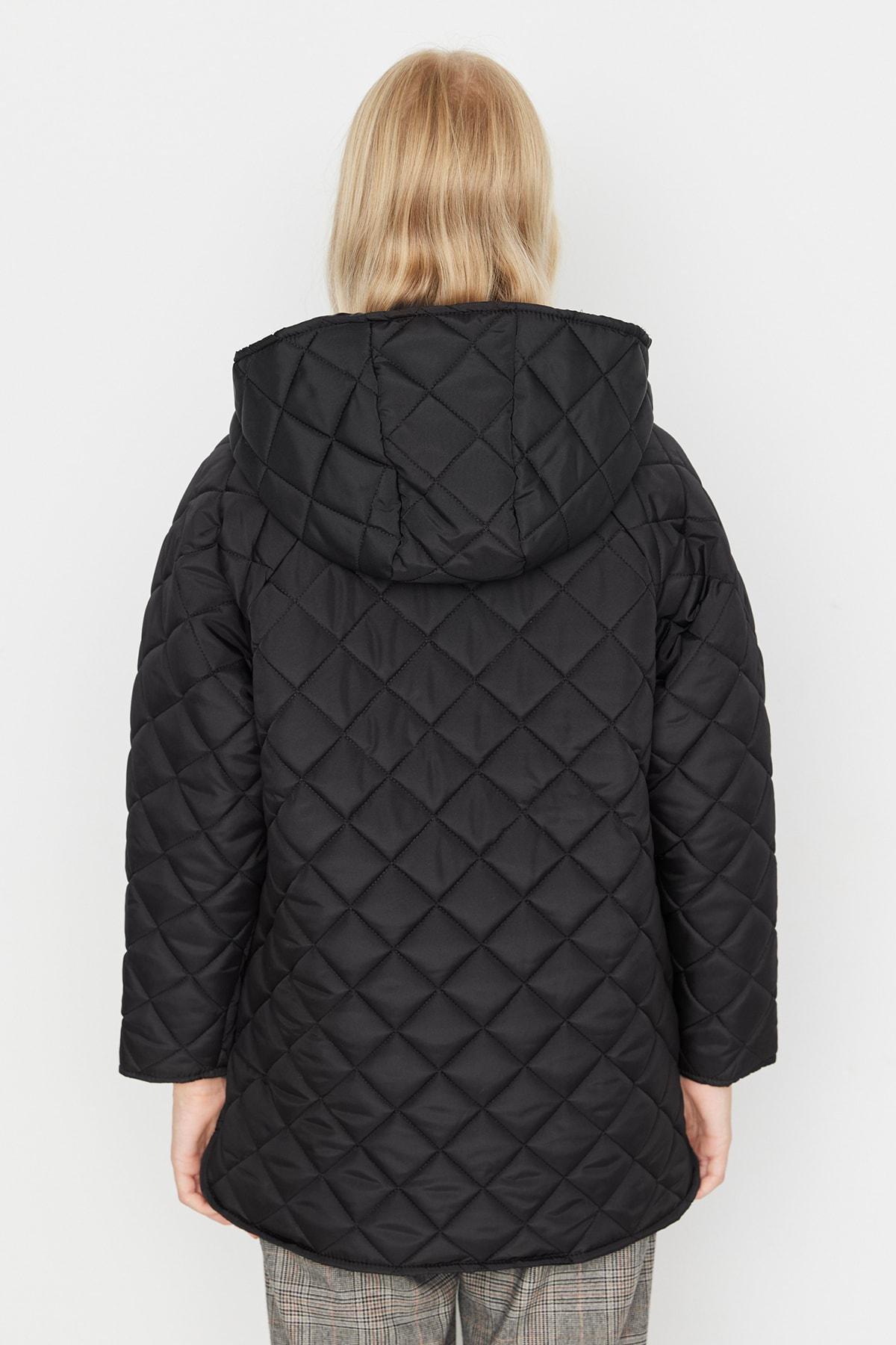 Black Hooded Puffer Jacket, , large image number 4