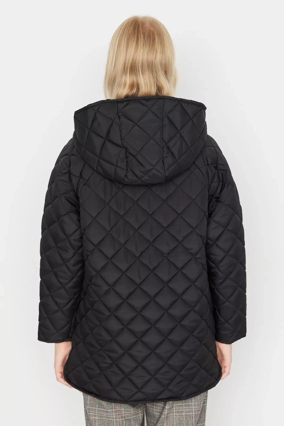 Black Hooded Puffer Jacket, Black, large image number 4