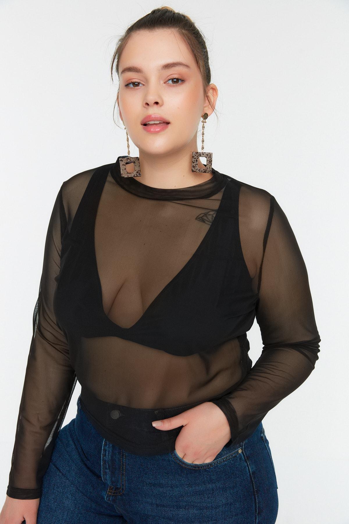 Black Cowl Neck Plus Size Blouse, , medium