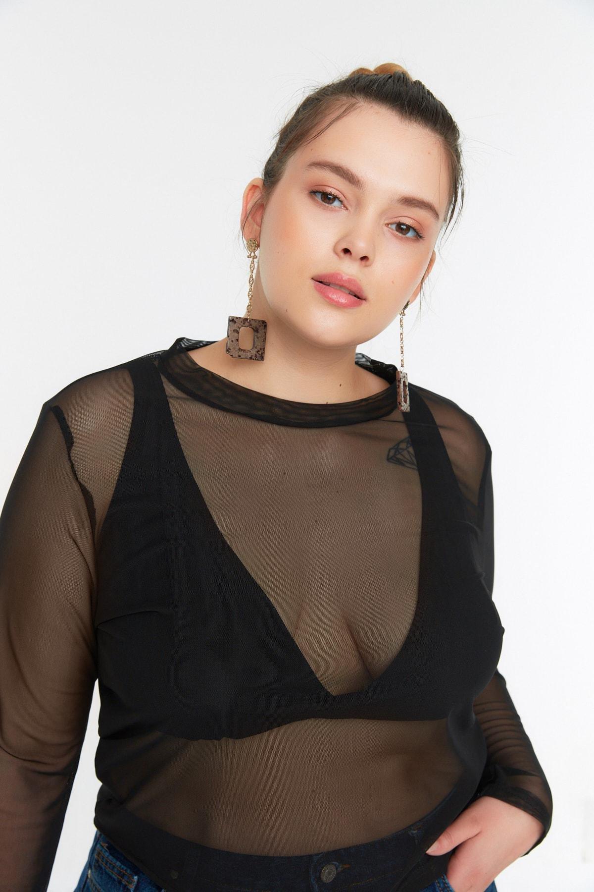Black Cowl Neck Plus Size Blouse, , large image number 2