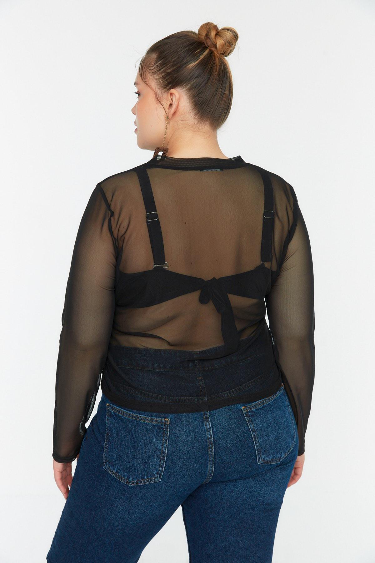 Black Cowl Neck Plus Size Blouse, , large image number 4