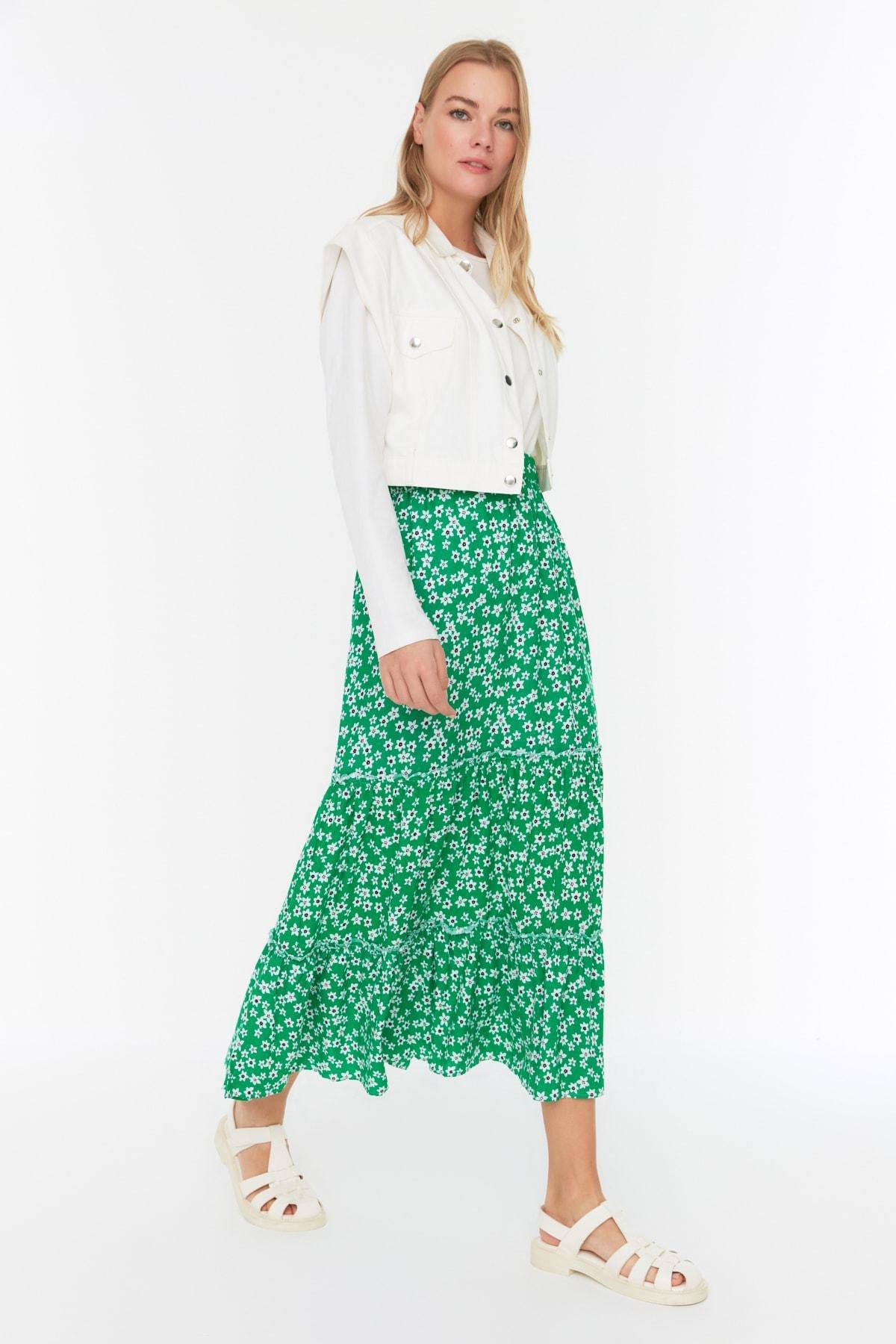 Trendyol - Green Floral Maxi Skirt