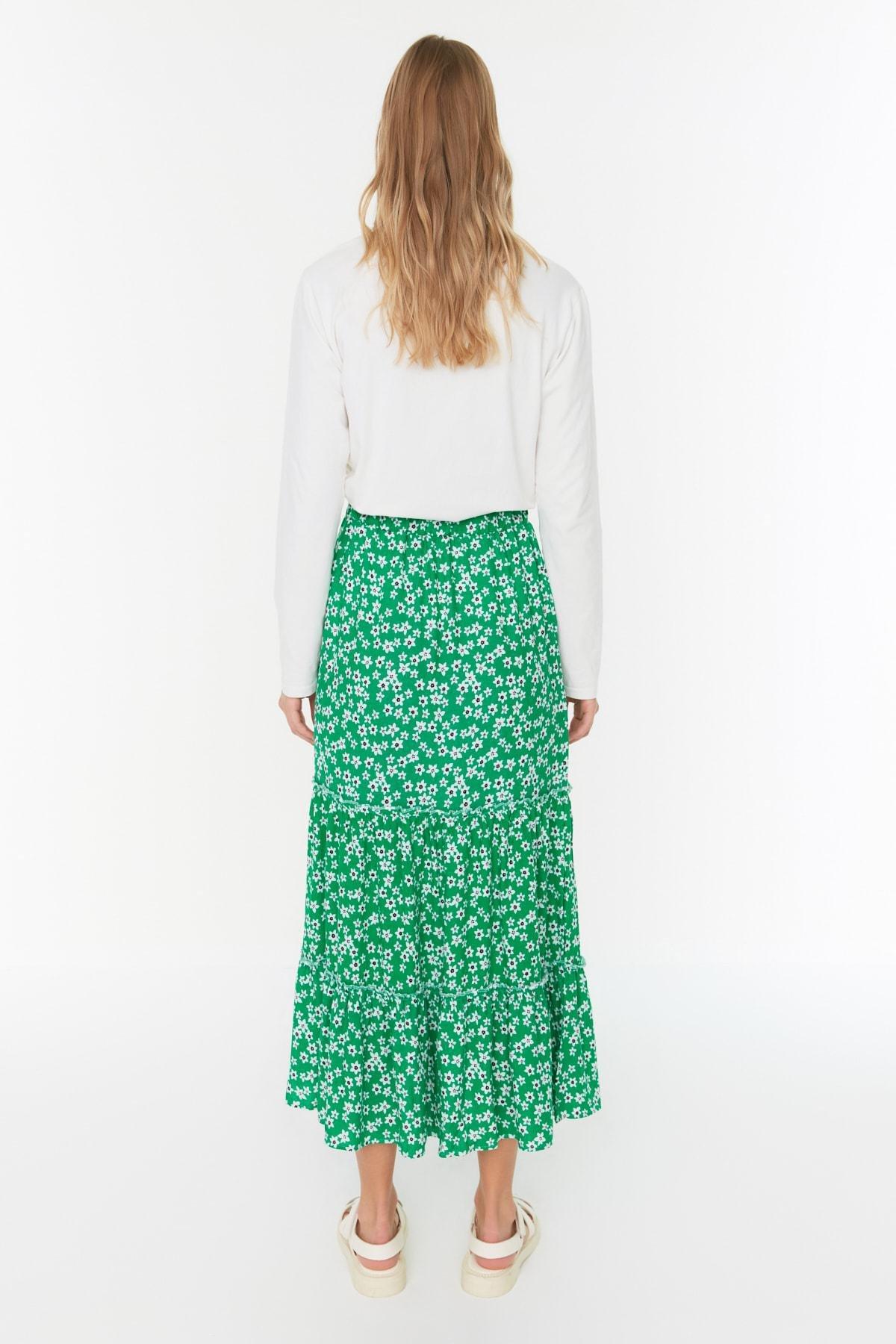 Trendyol - Green Floral Maxi Skirt