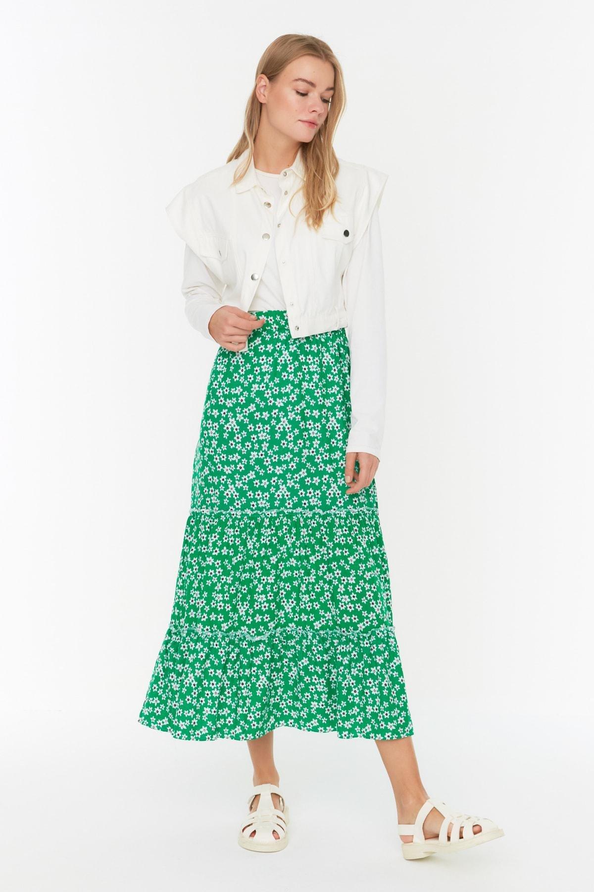Trendyol - Green Floral Maxi Skirt