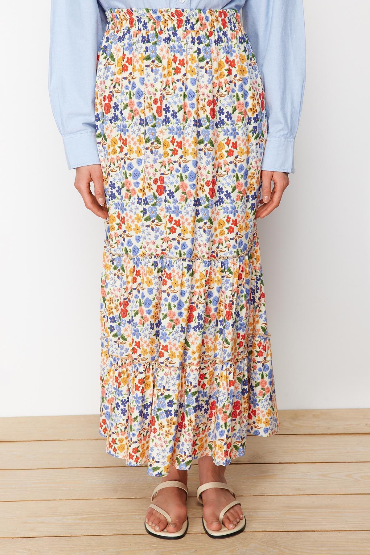 Cream Floral Maxi Skirt, , large image number 3