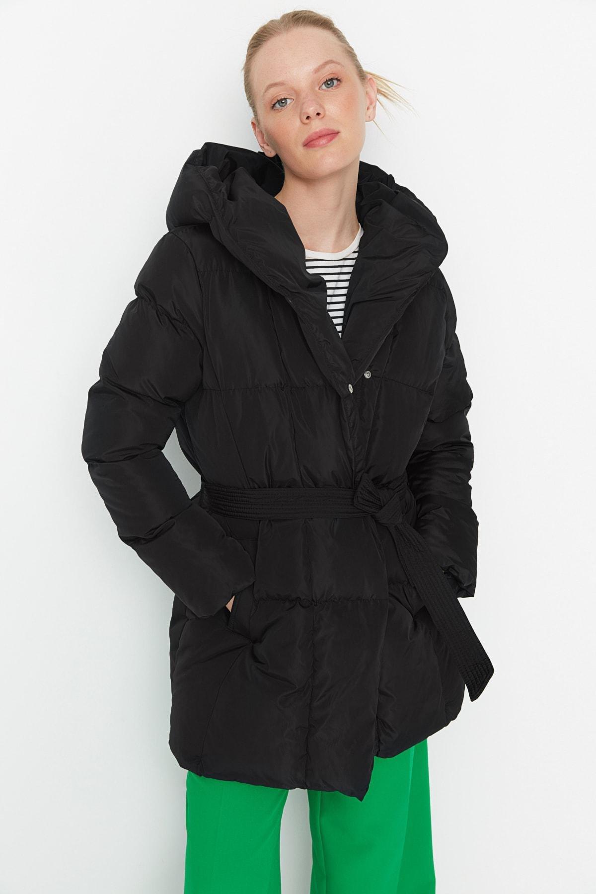 Black Hooded Puffer Jacket, , large image number 0