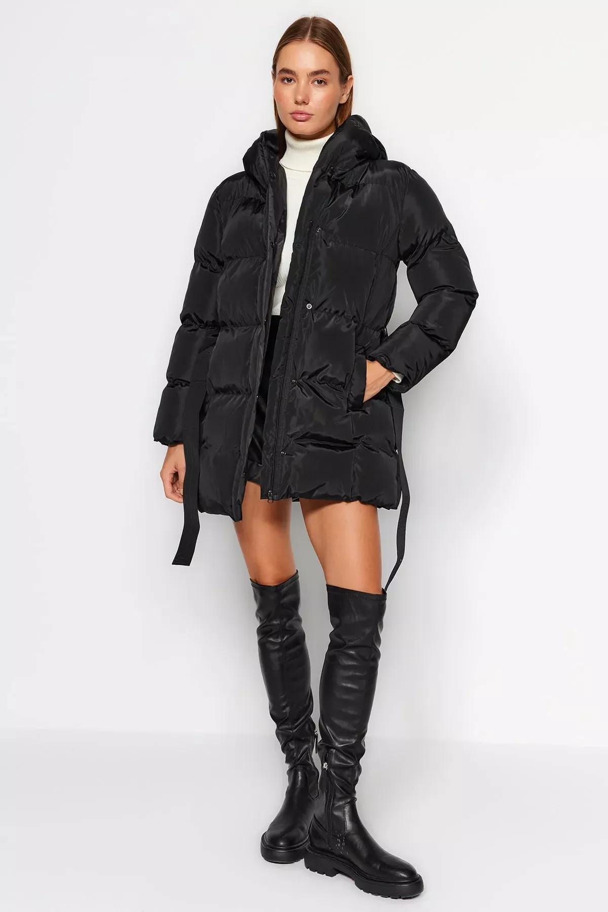 Black Hooded Puffer Jacket, , large image number 1