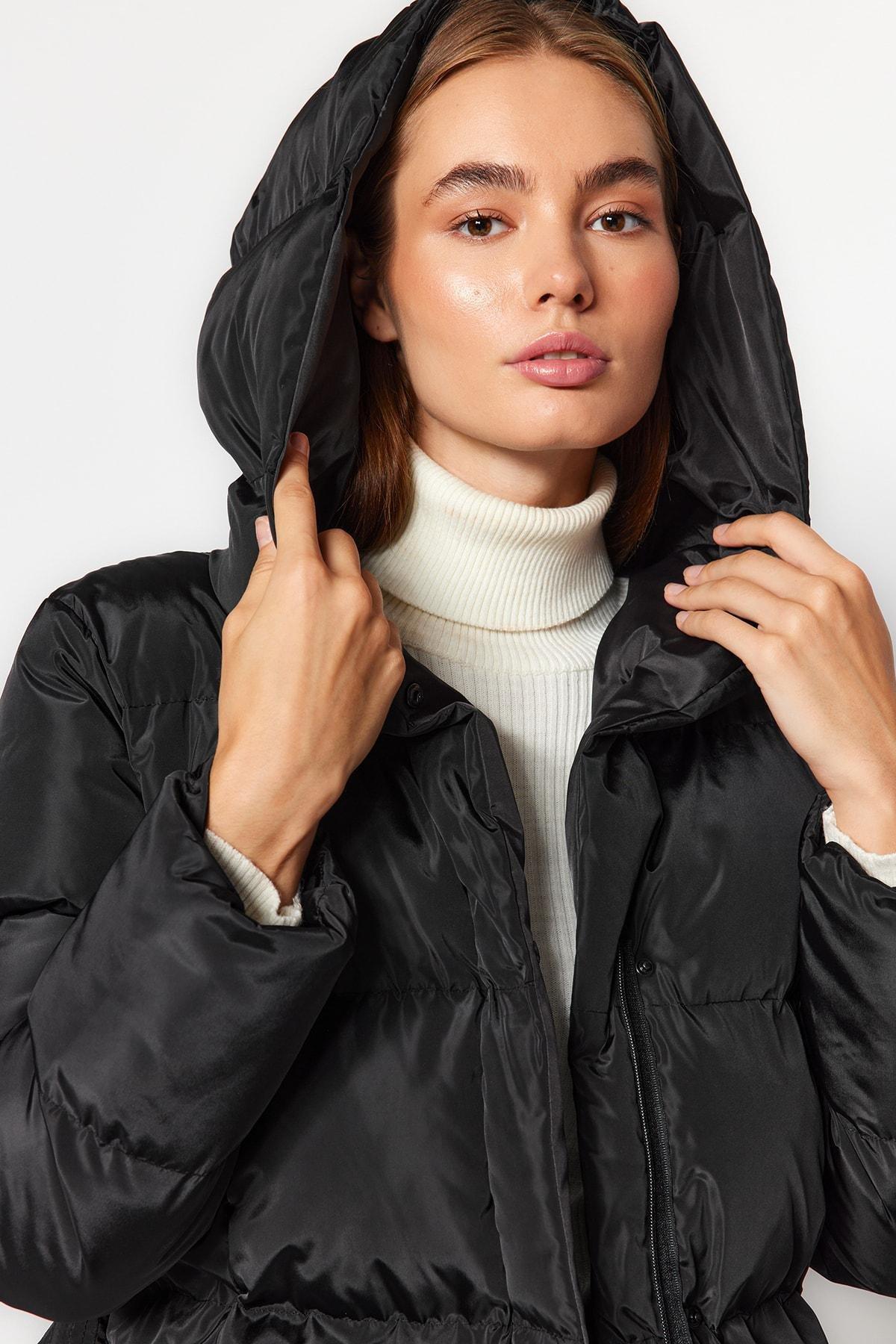 Black Hooded Puffer Jacket, , large image number 2