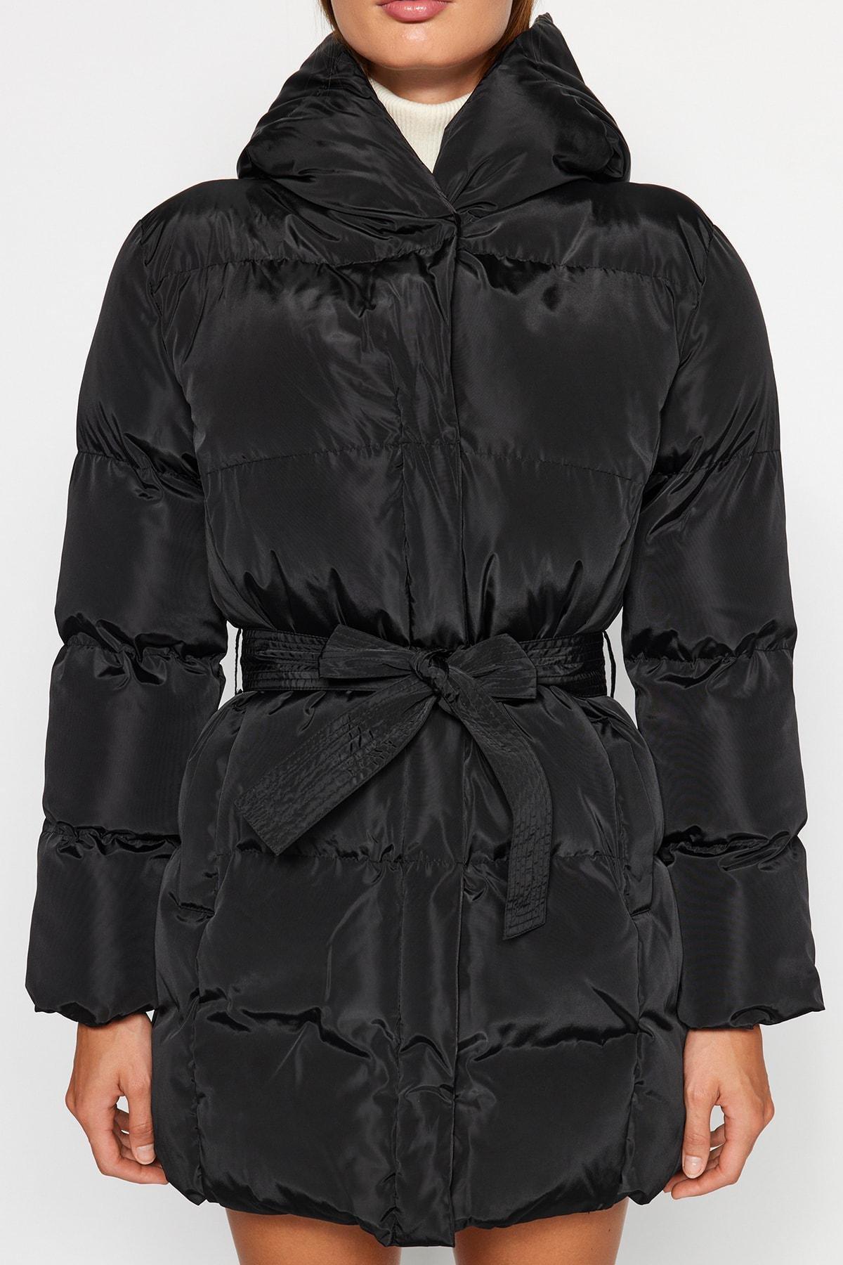 Black Hooded Puffer Jacket, , large image number 3