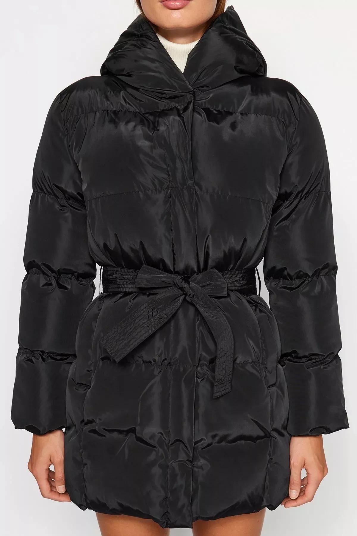 Black Hooded Puffer Jacket, , large image number 3