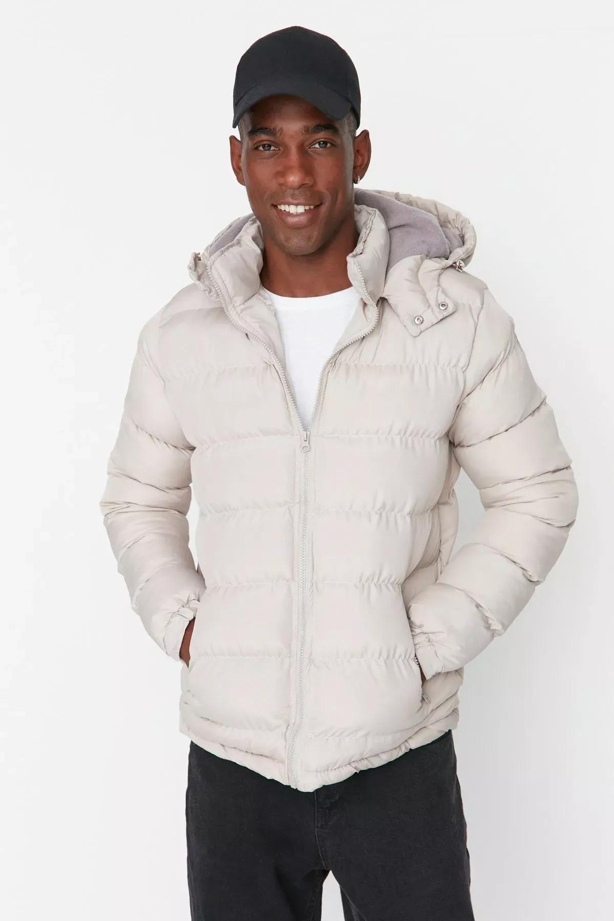 Beige Puffer Windproof Jacket, Beige, medium