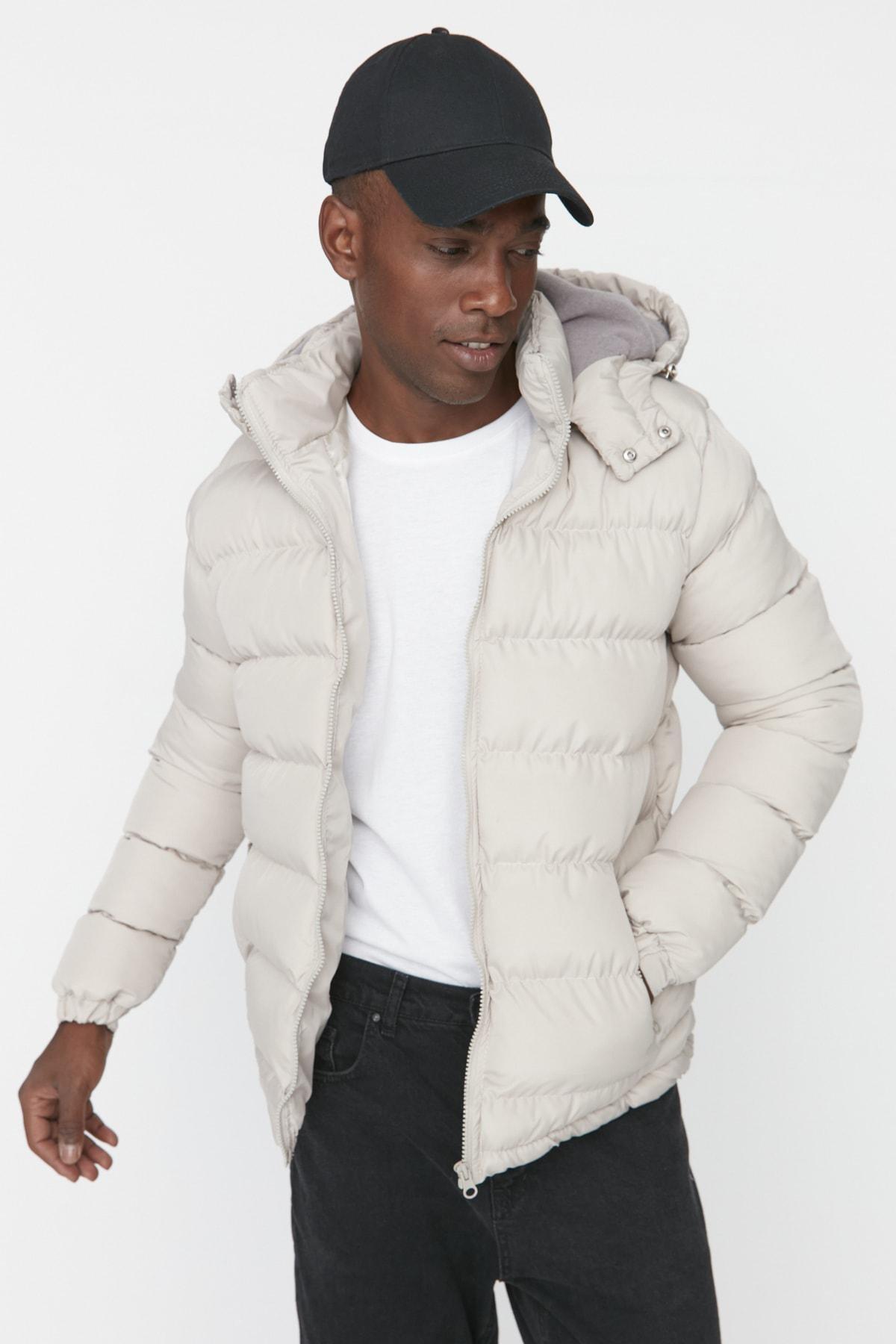 Beige Puffer Windproof Jacket, Beige, medium