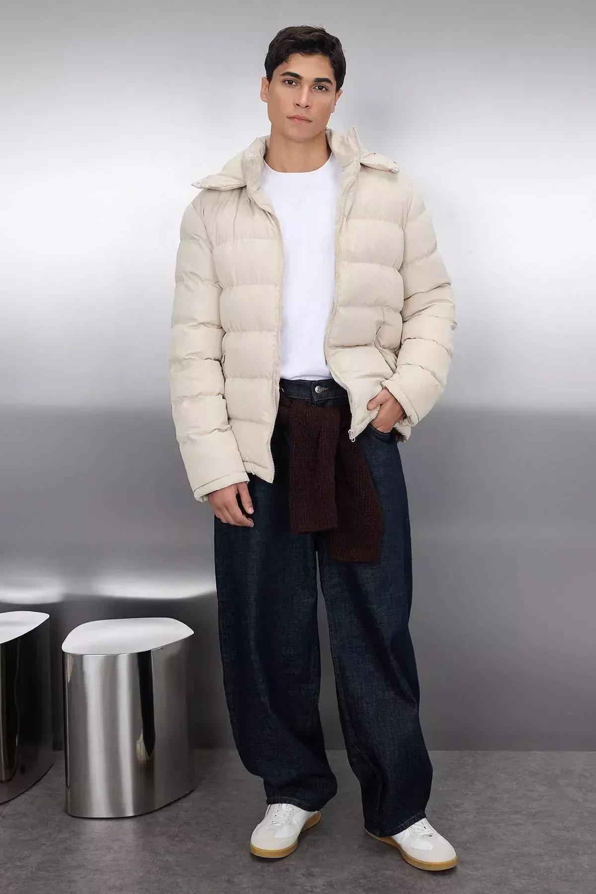 Beige Puffer Windproof Jacket, Beige, large image number 3