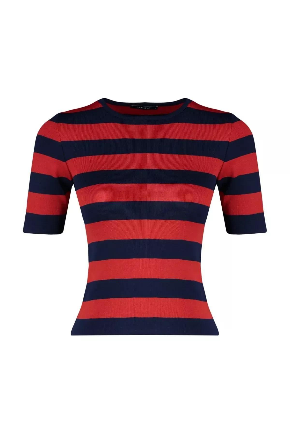 Navy V-Neck Slim Blouse, Dark blue, large image number 5
