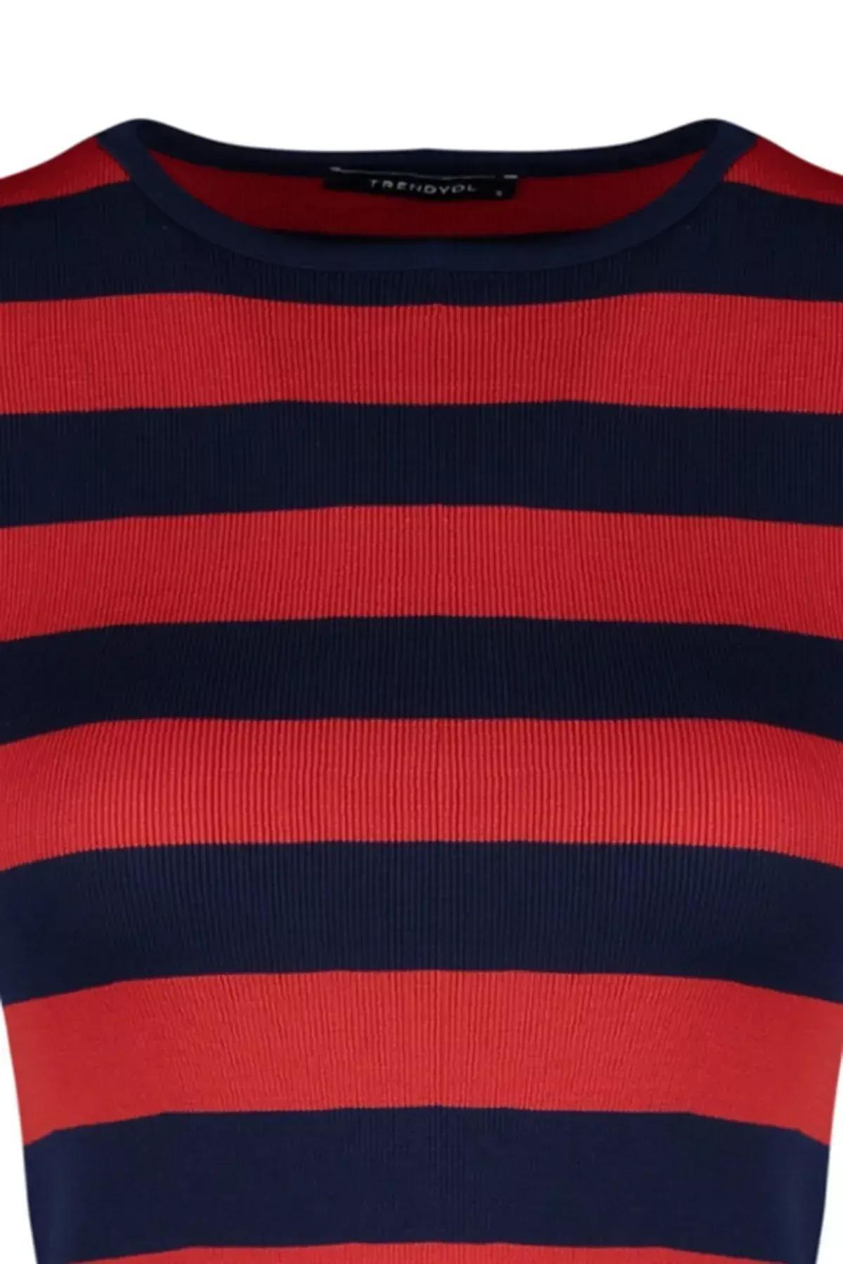 Navy V-Neck Slim Blouse, Dark blue, large image number 6