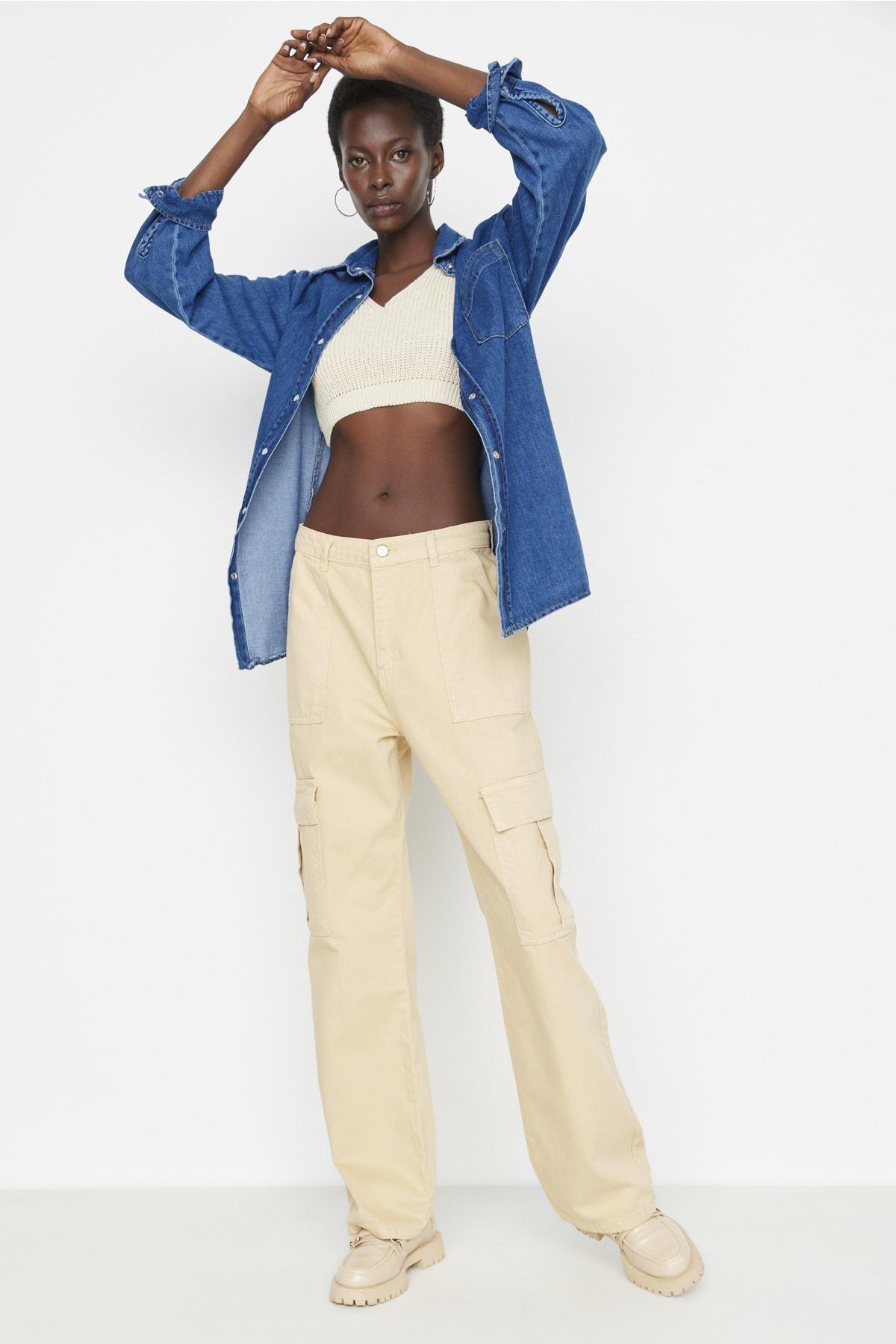 Beige 90S Wide Leg Jeans, , large image number 1