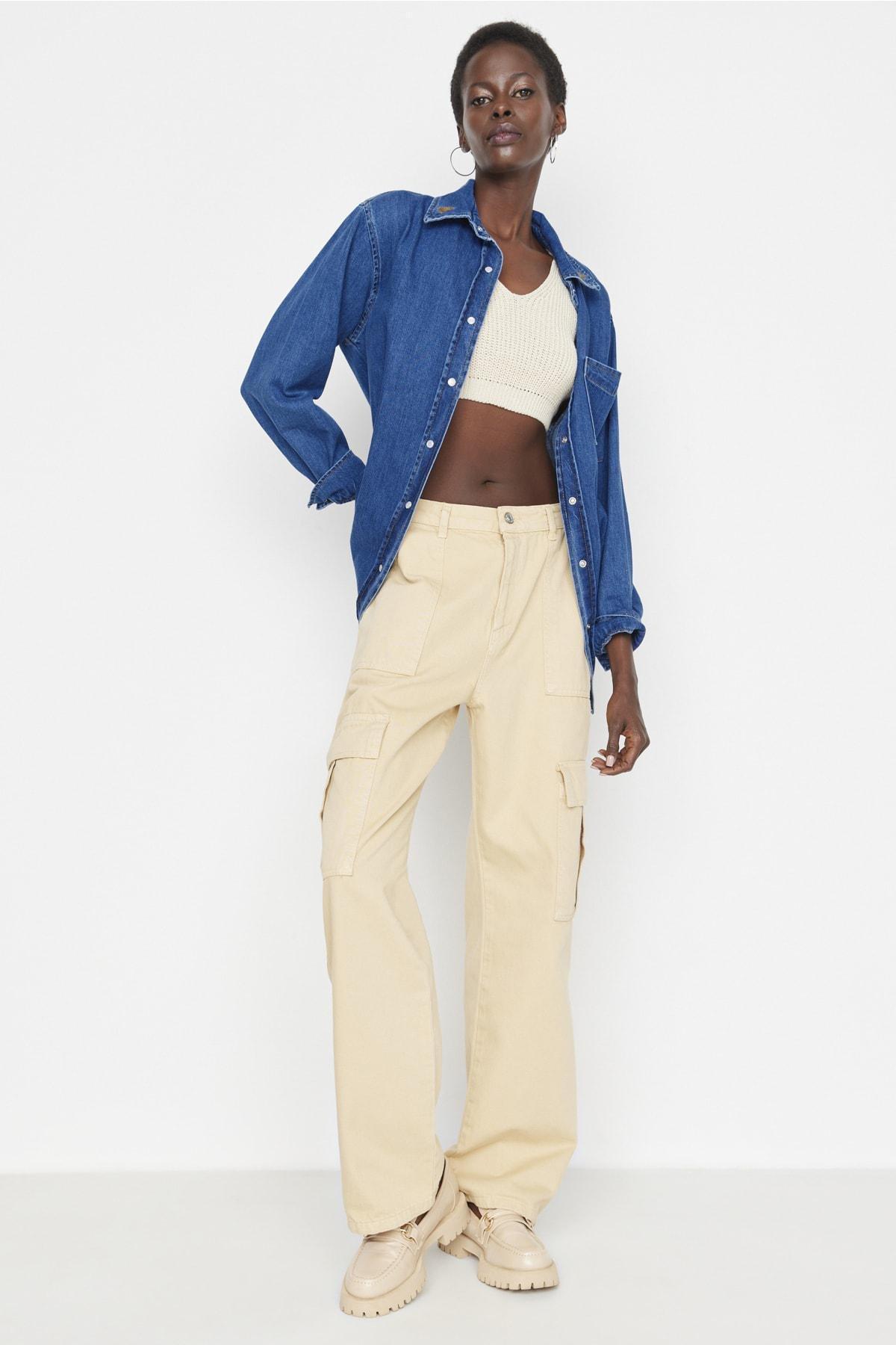 Beige 90S Wide Leg Jeans, , large image number 2