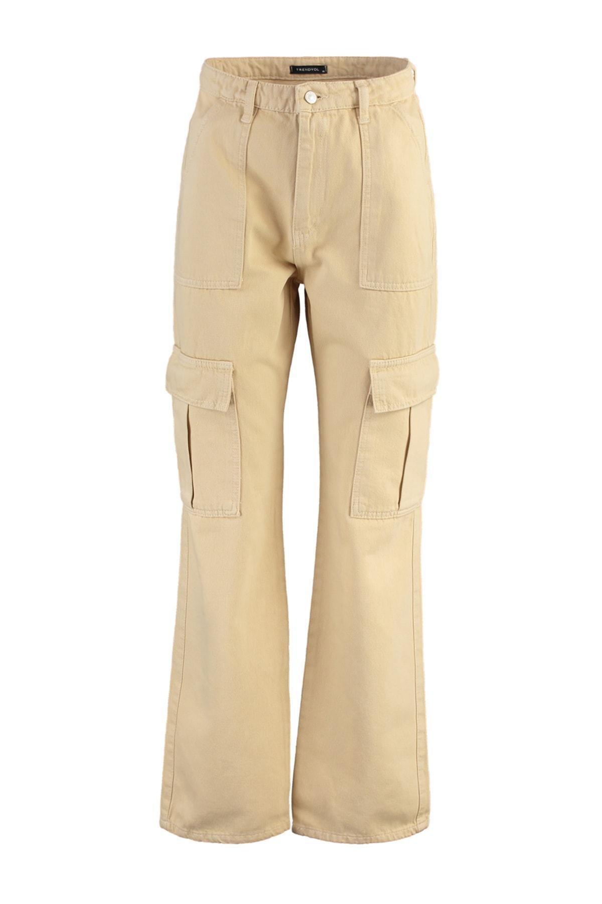 Beige 90S Wide Leg Jeans, , large image number 6