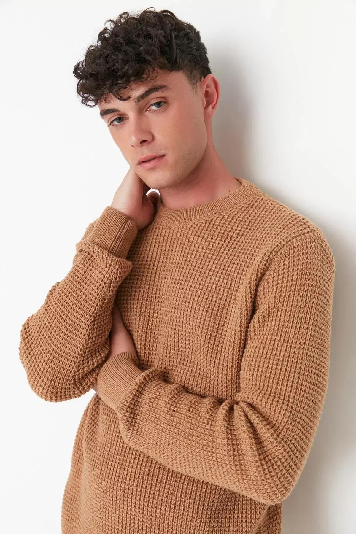 Brown Crew Neck Sweater, Brown, large image number 0