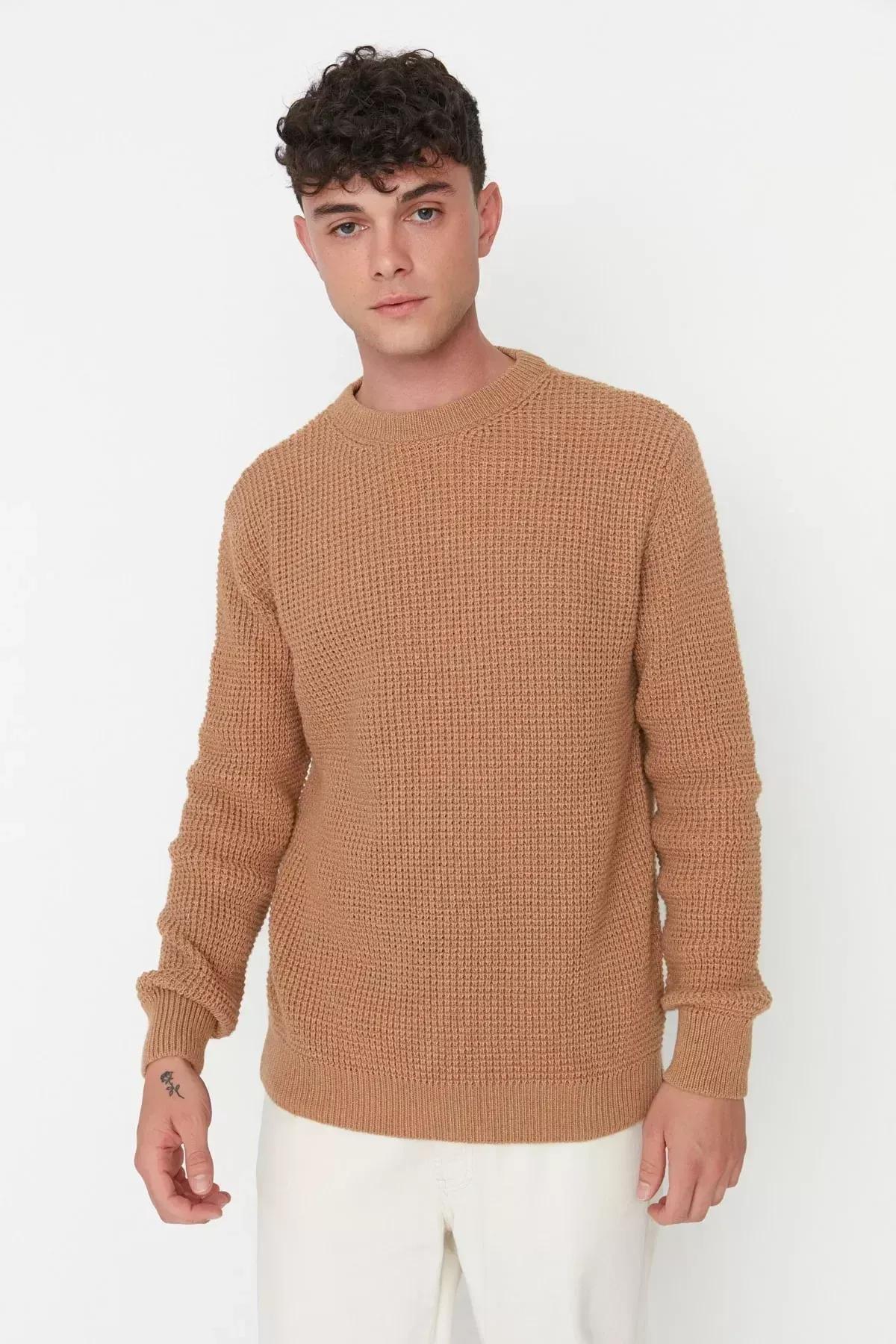 Brown Crew Neck Sweater, Brown, large image number 2