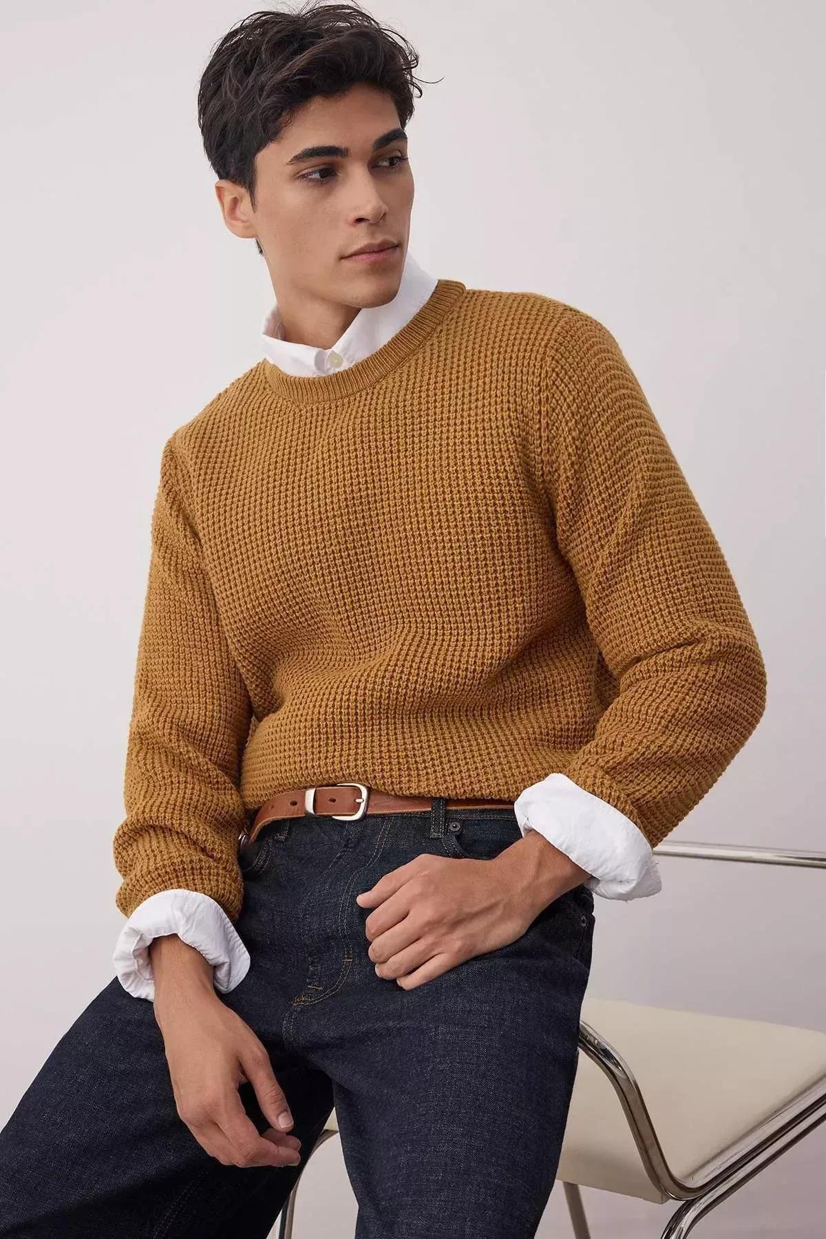 Brown Crew Neck Sweater, Brown, large image number 3