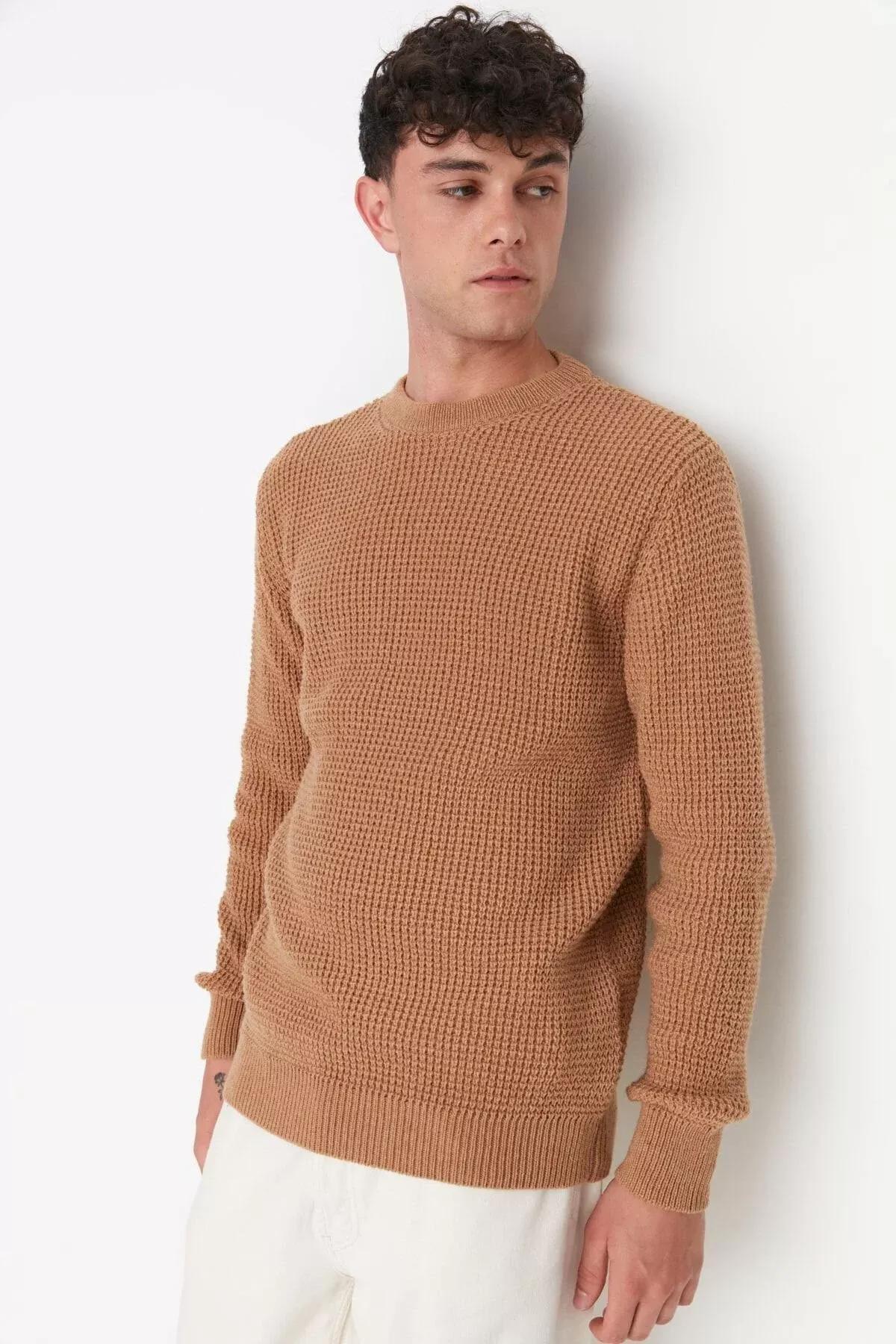 Brown Crew Neck Sweater, Brown, large image number 4