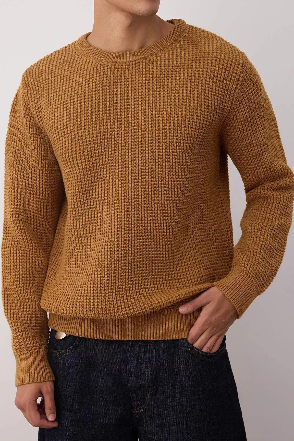 Brown Crew Neck Sweater, Brown, large image number 5