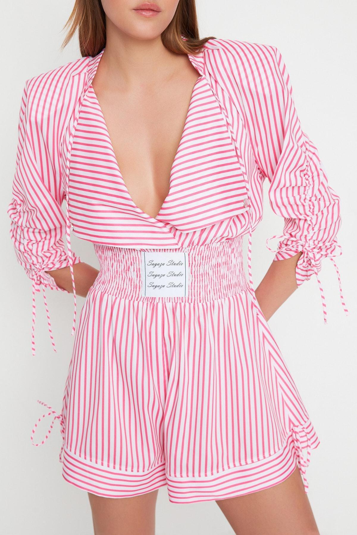 Pink Striped Poplin Jumpsuit, , large image number 5