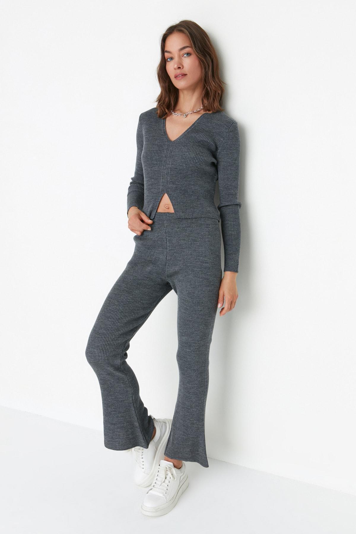 Grey V-Neck Co-Ord Set, , large image number 0