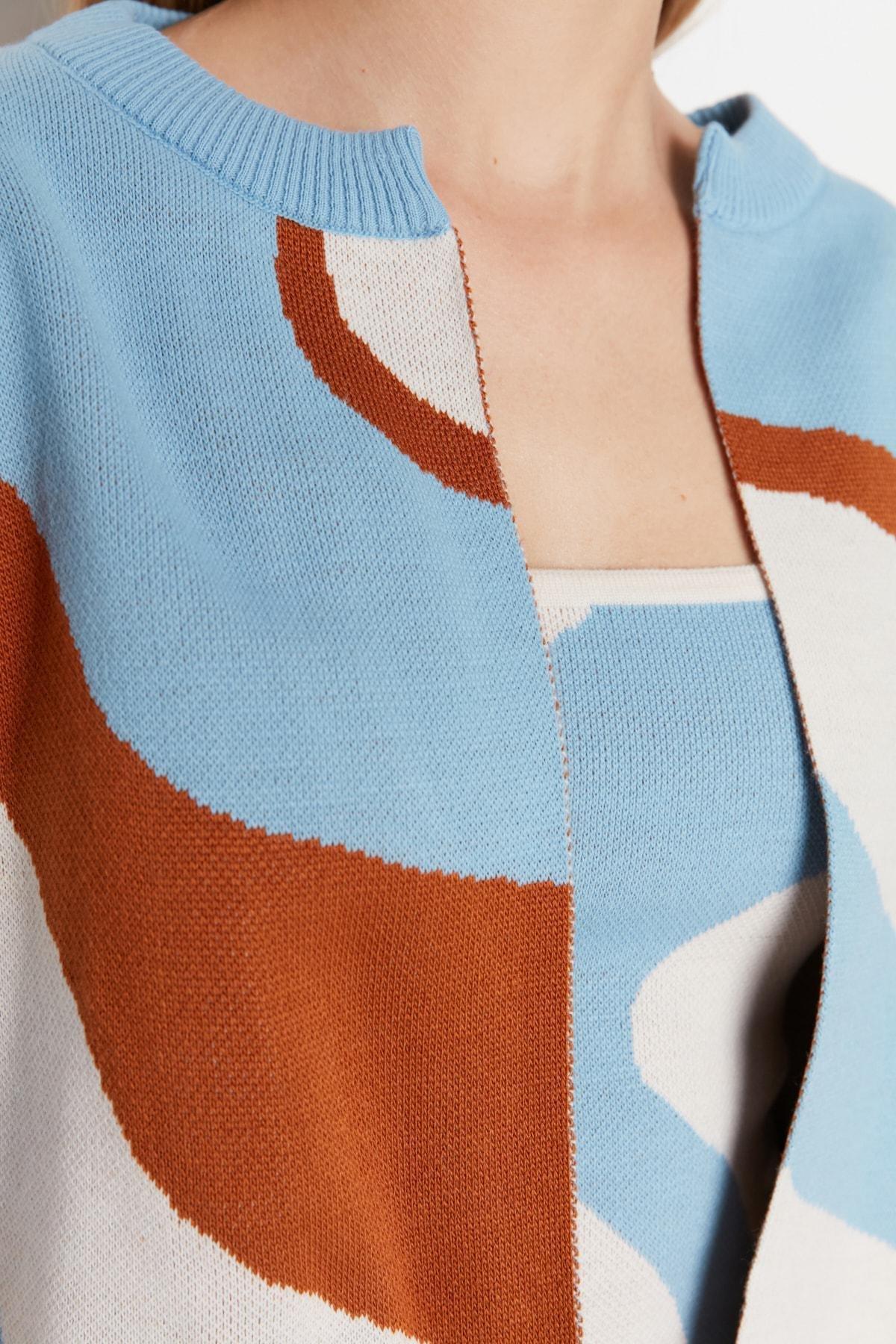 Blue Colour Block Cardigan, , large image number 3