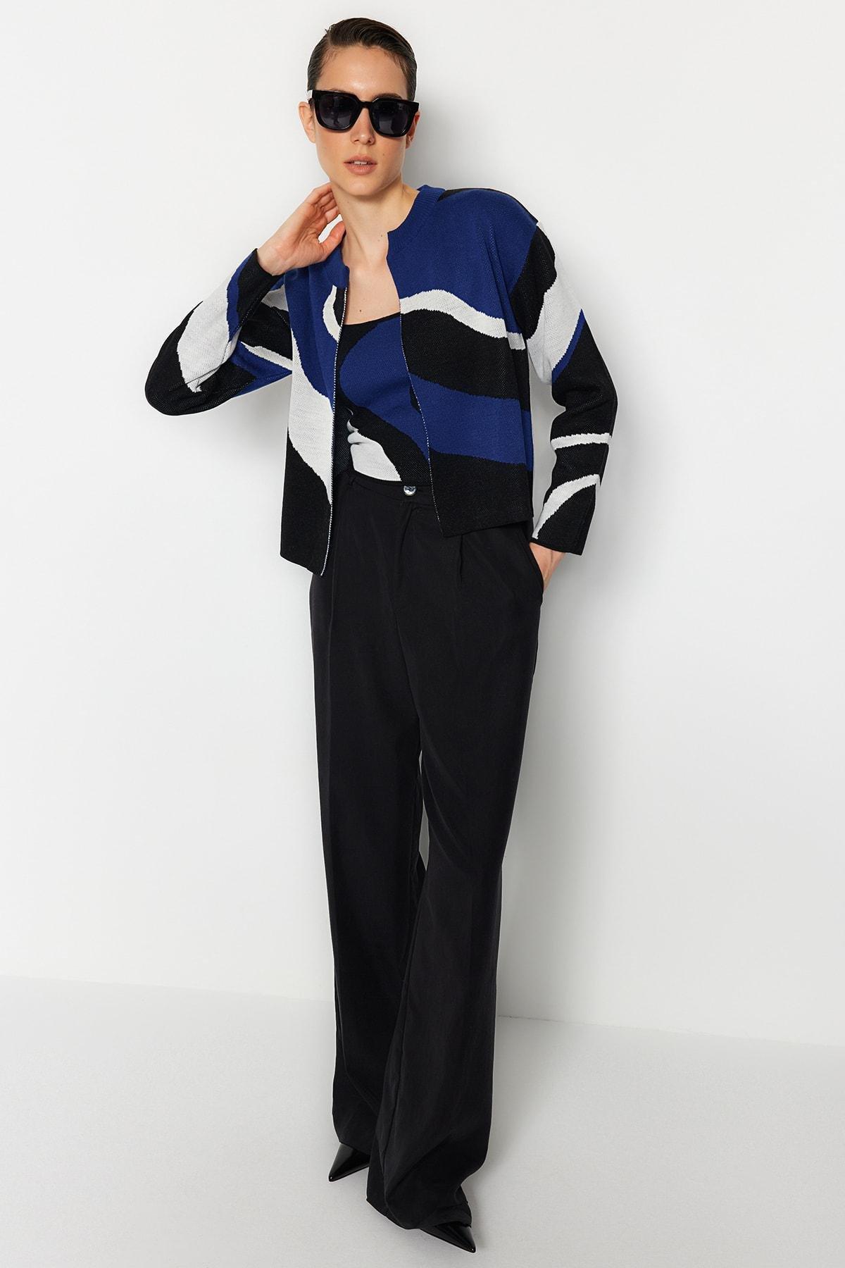 Blue Colour Block Cardigan, , large image number 4