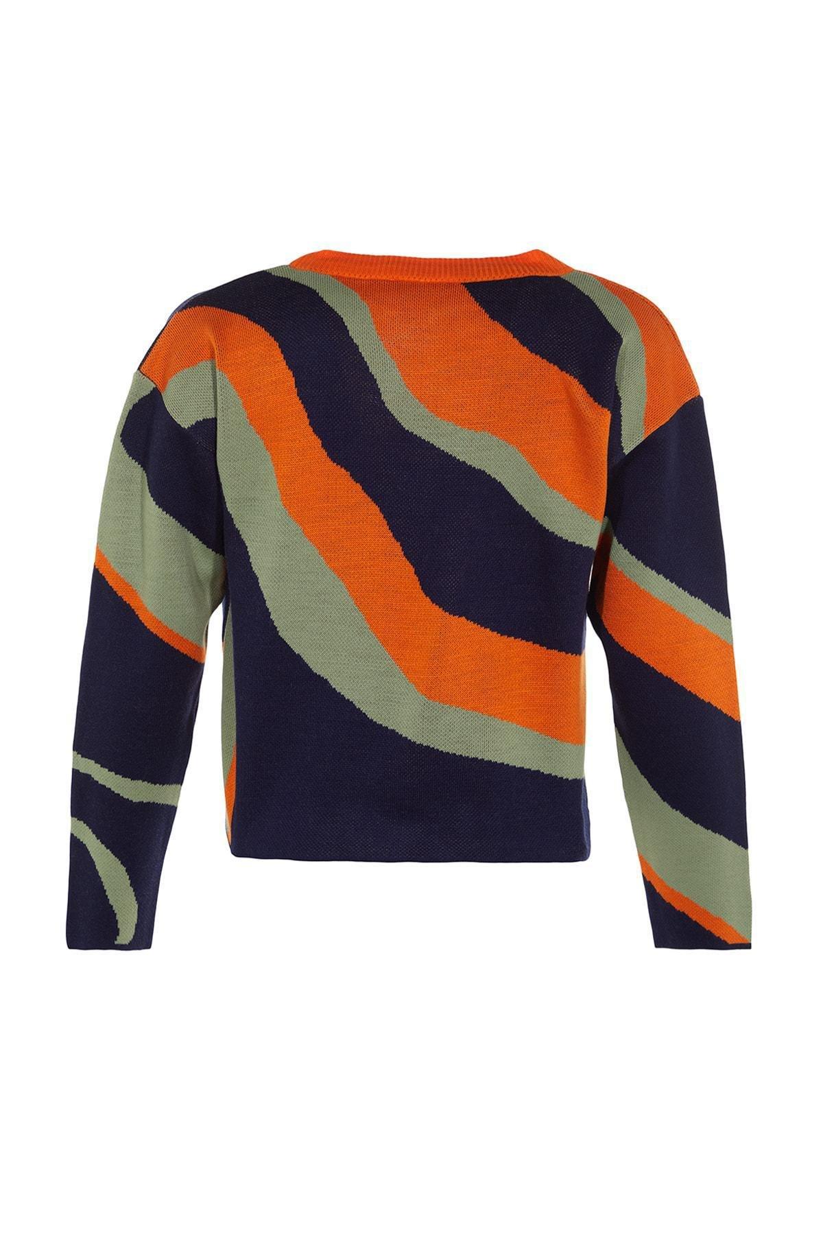 Orange Crew Neck Cardigan, , large image number 8