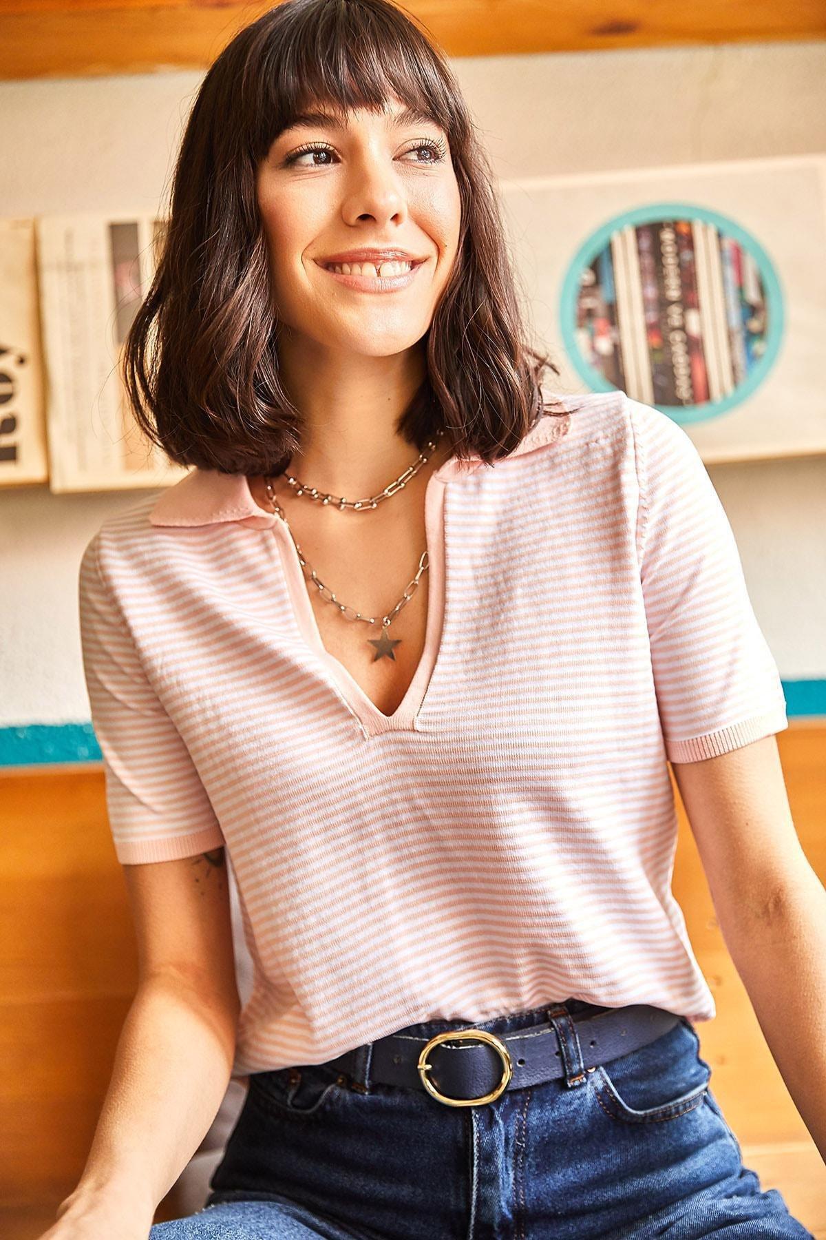 Pink Striped Blouse, POWDER, large image number 0