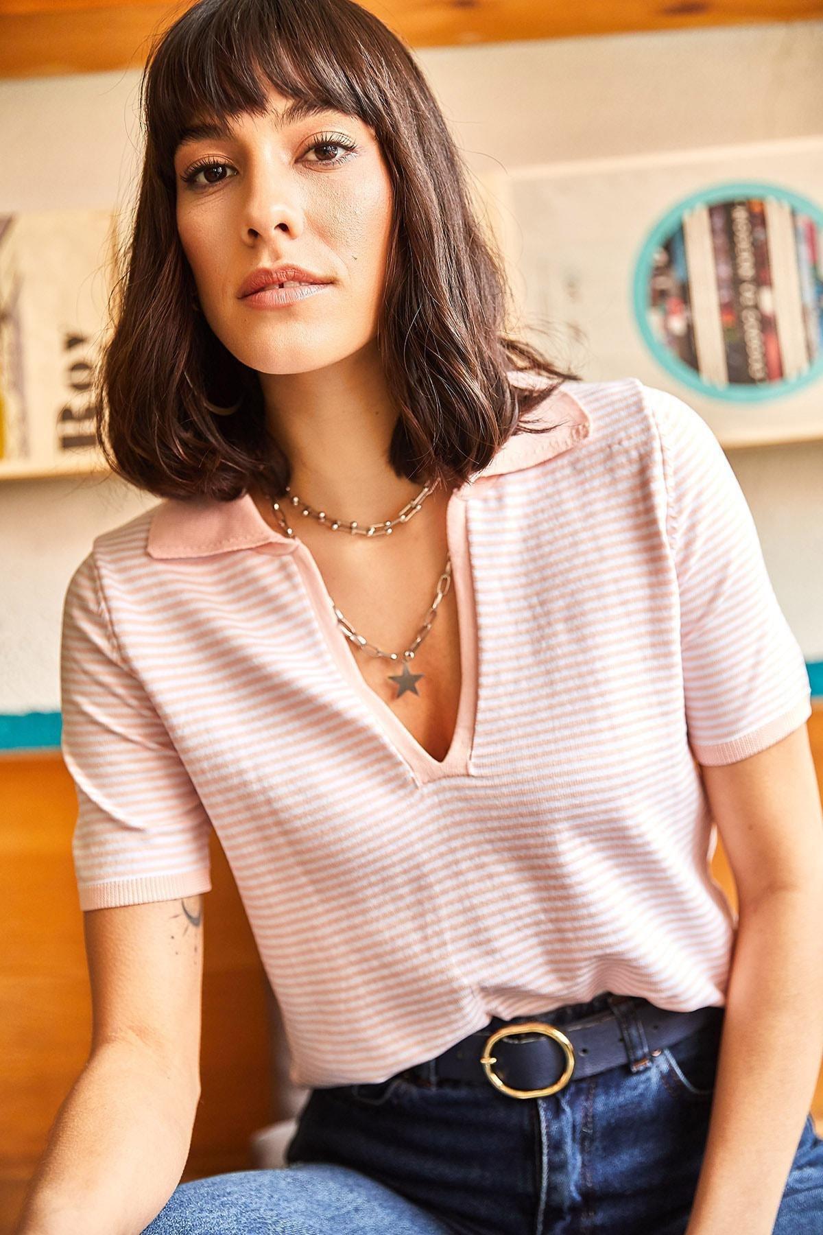 Pink Striped Blouse, POWDER, large image number 1