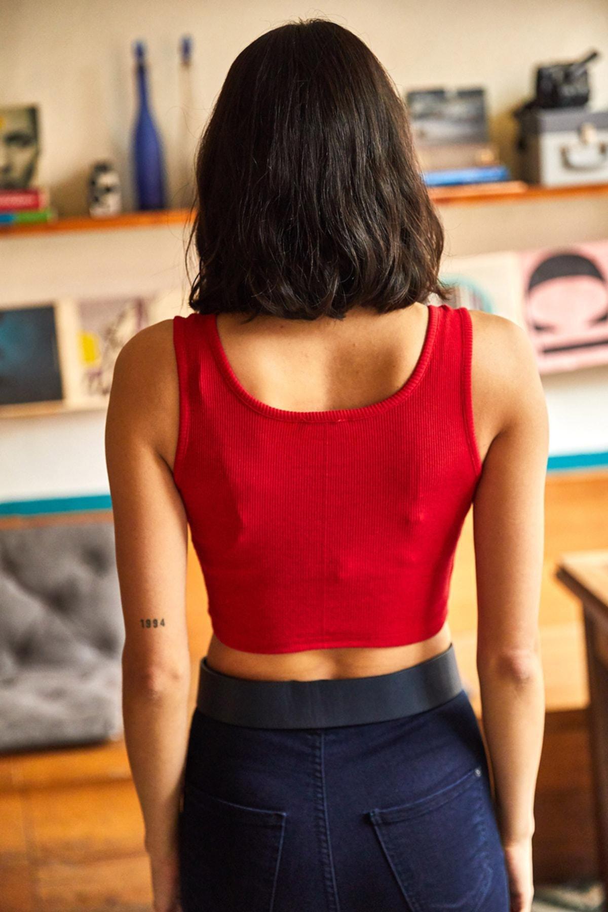 Green Red Strappy Lycra Knitted Crop Blouse, Set Of 2, , large image number 3
