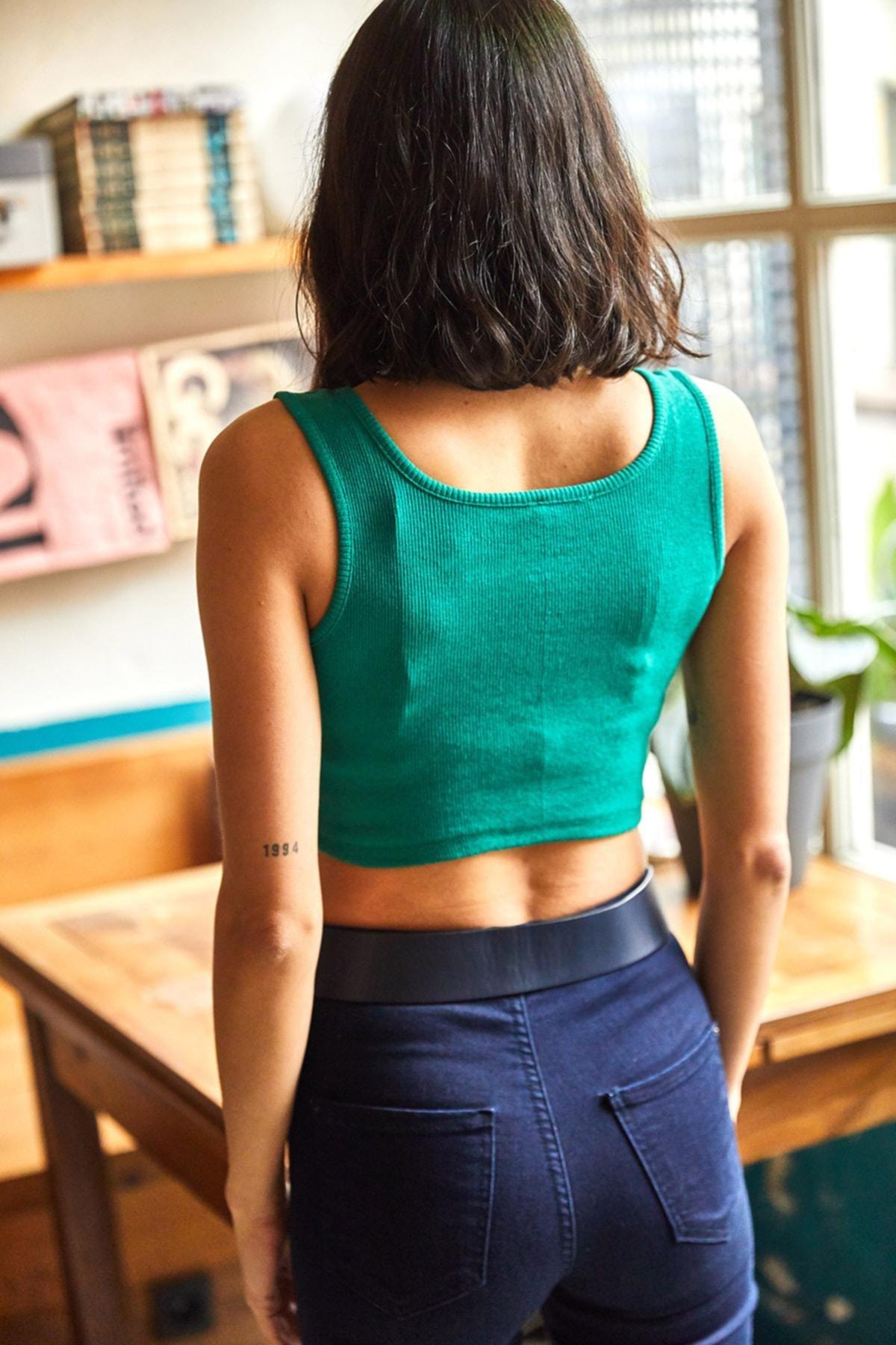 Green Red Strappy Lycra Knitted Crop Blouse, Set Of 2, , large image number 4