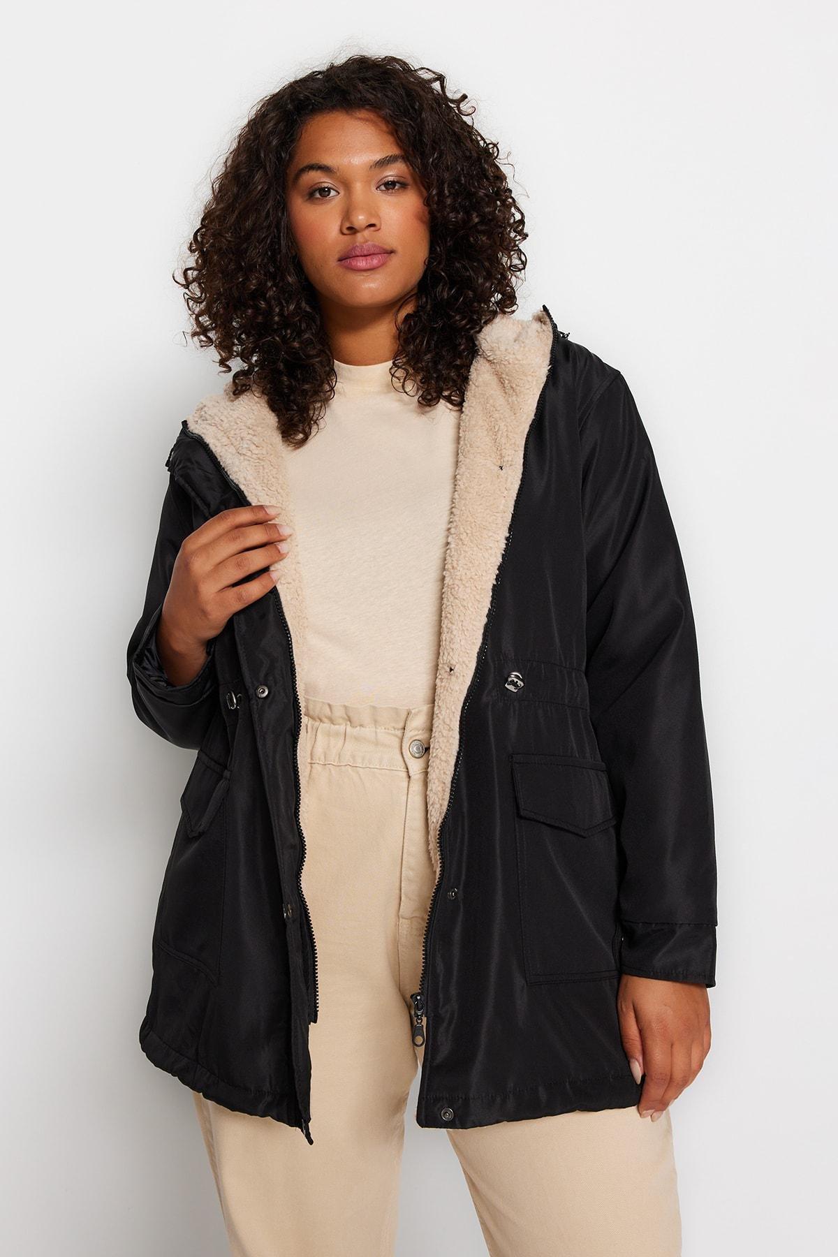 Black Parka Plus Size Jacket, , large image number 0