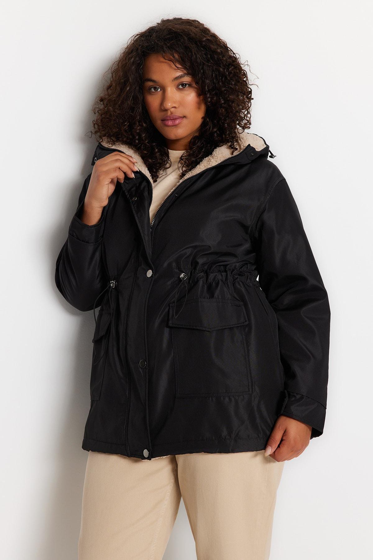 Black Parka Plus Size Jacket, , large image number 1