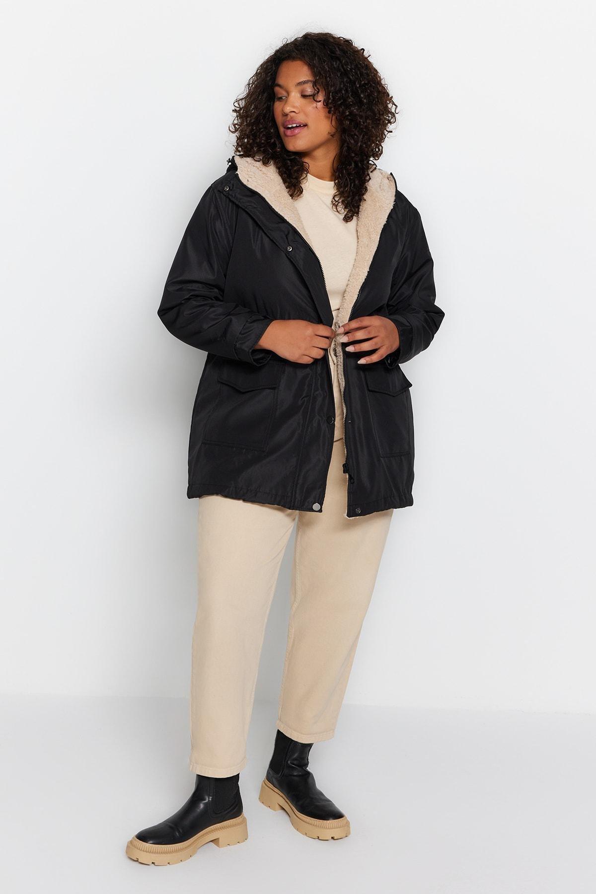 Black Parka Plus Size Jacket, , large image number 2