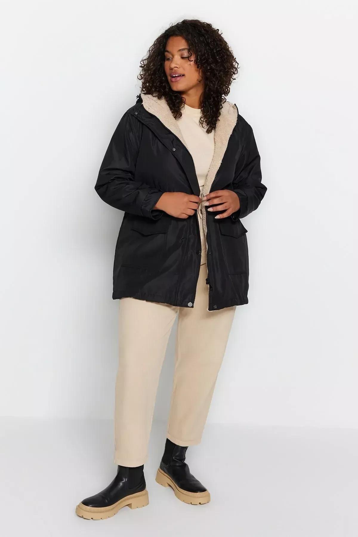 Black Parka Plus Size Jacket, BLACK, large image number 2