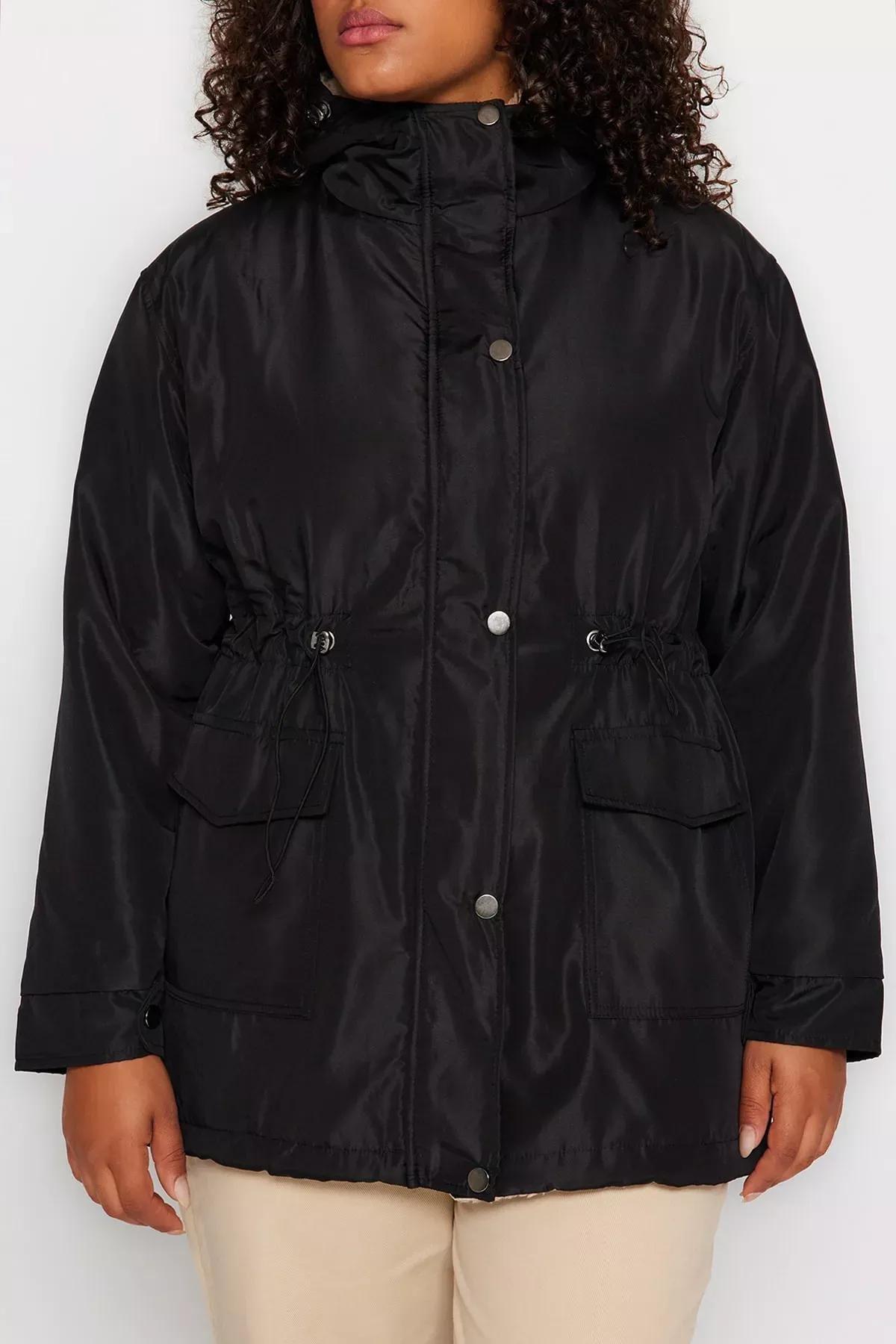Black Parka Plus Size Jacket, BLACK, large image number 3