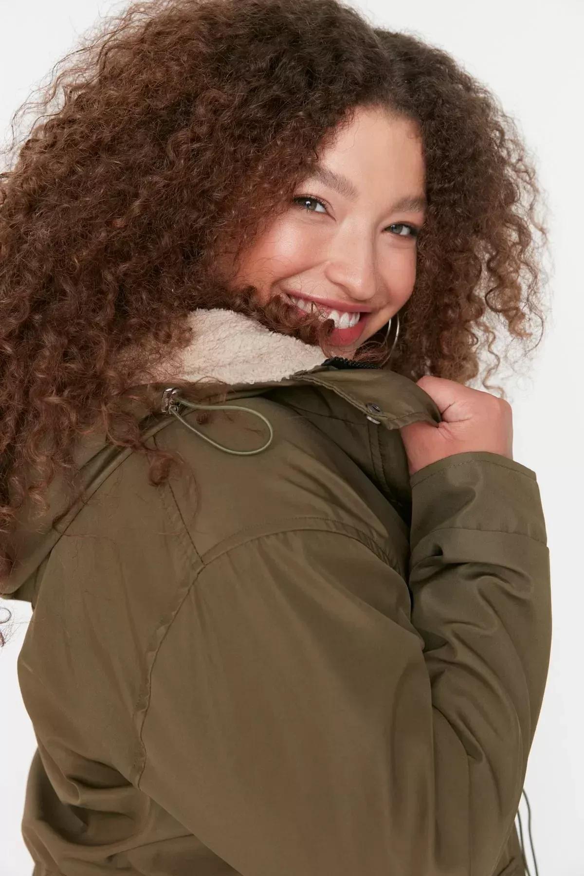 Khaki Parkas Breasted Plus Size Jacket, Khaki, medium