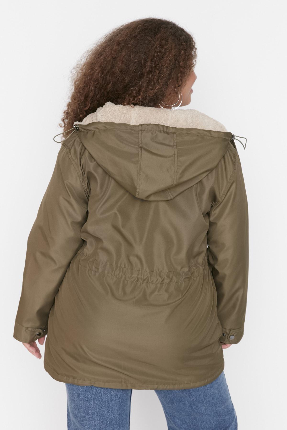 Khaki Parkas Breasted Plus Size Jacket, , large image number 4