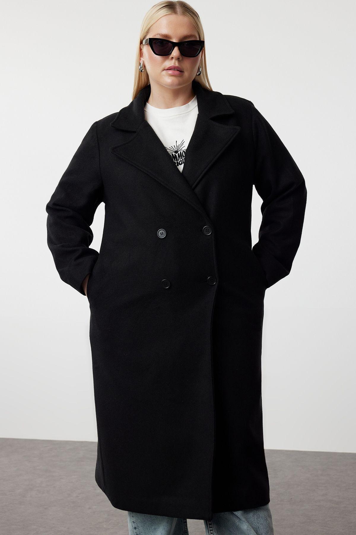 Black oversized coat, BLACK, medium