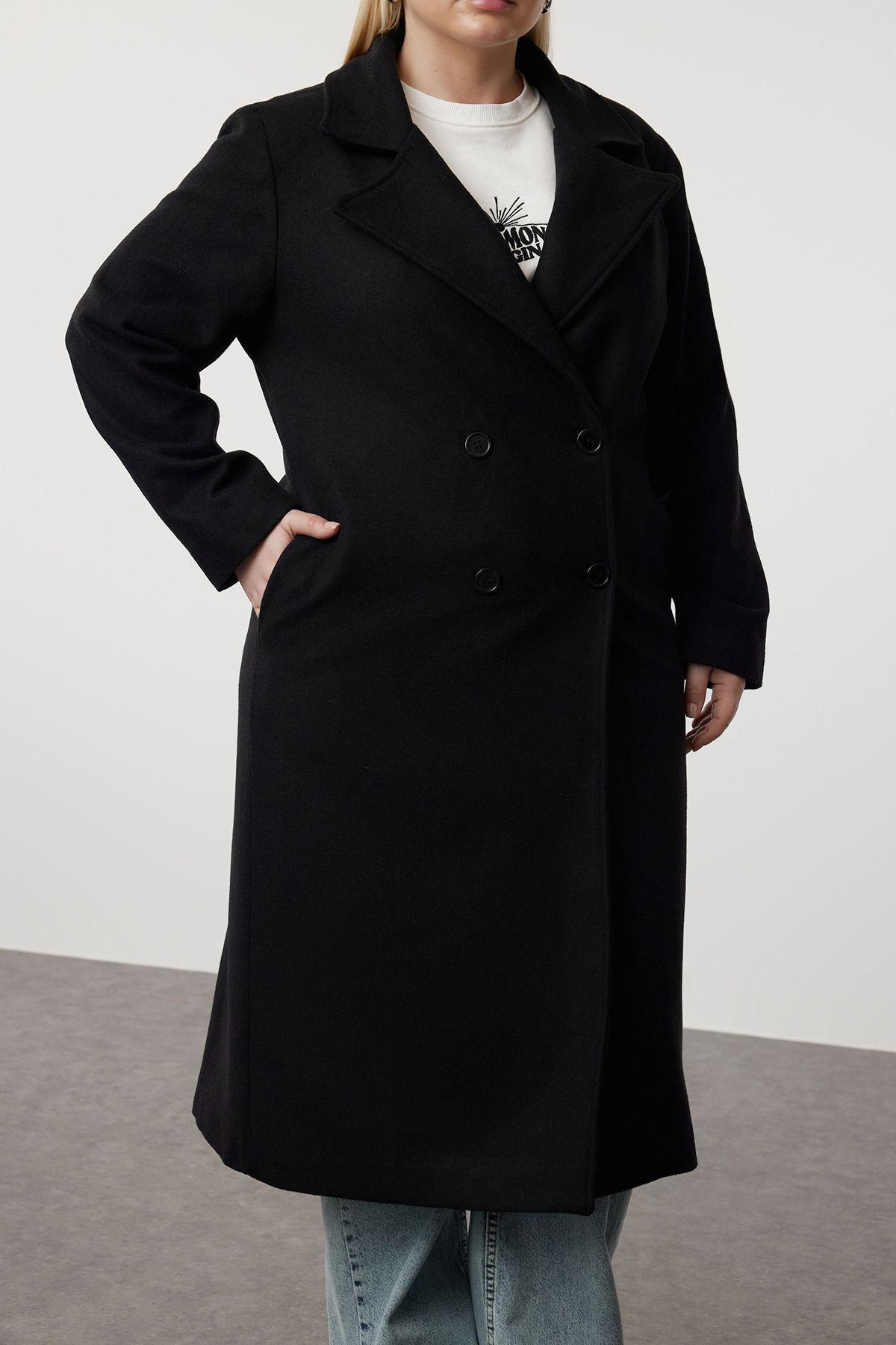 Black oversized coat, BLACK, medium