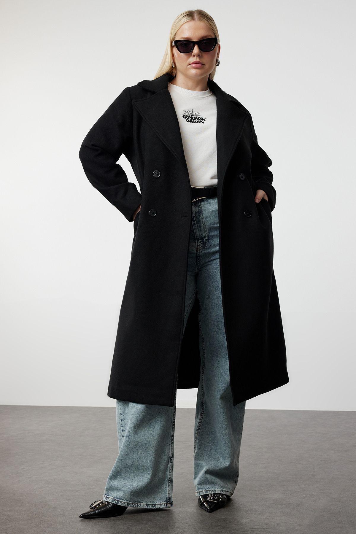 Black oversized coat, BLACK, large image number 6