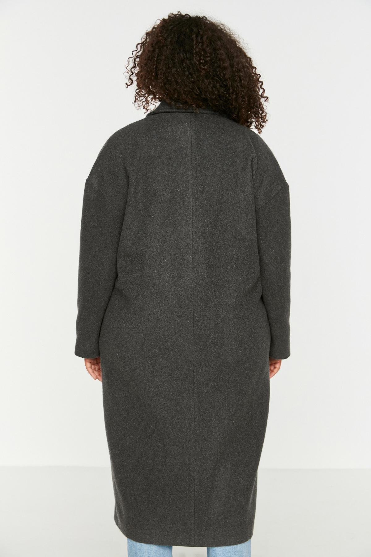 Black Double Breasted Plus Size Coat, , large image number 5