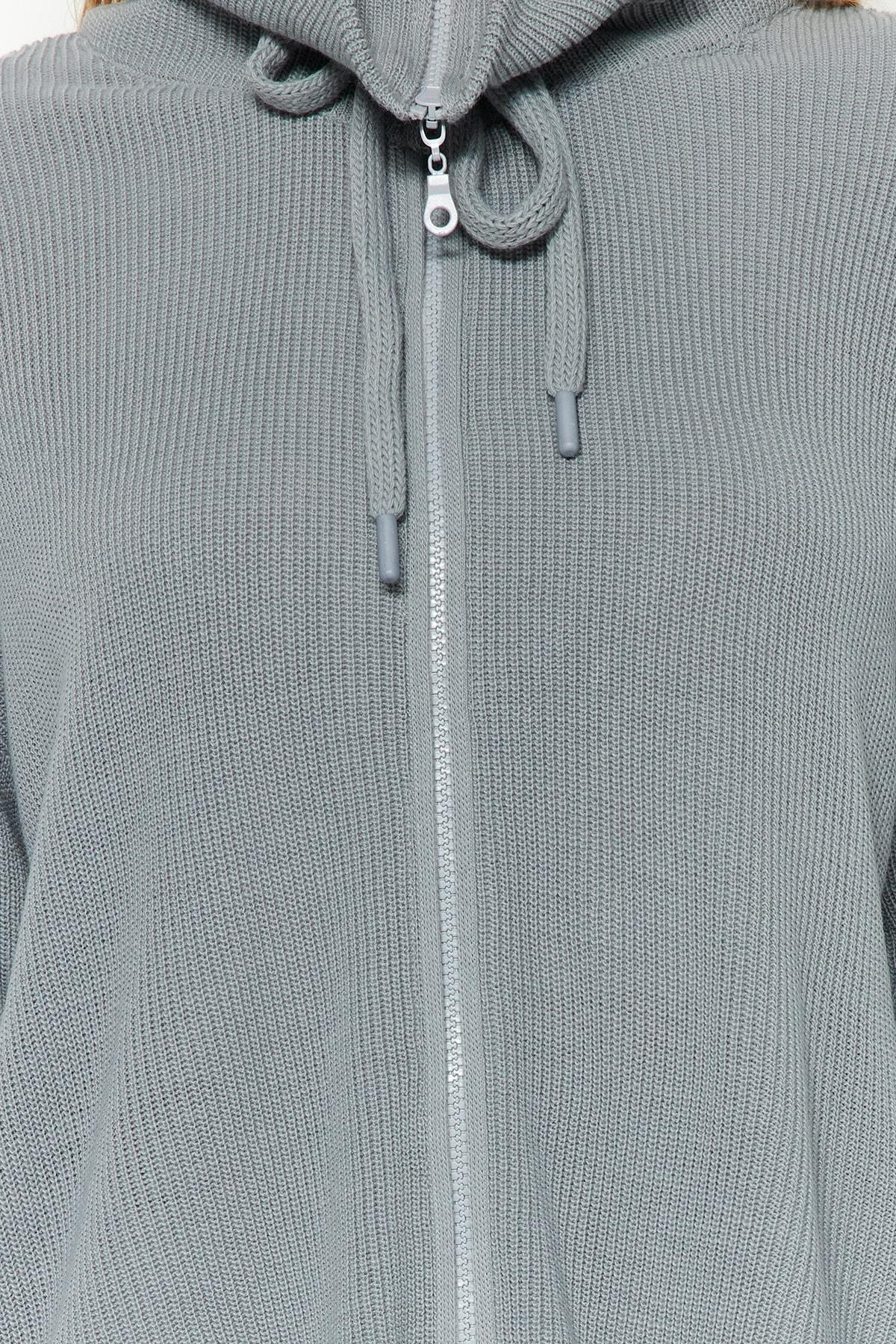 Grey Zippered Knitwear Cardigan, , large image number 4