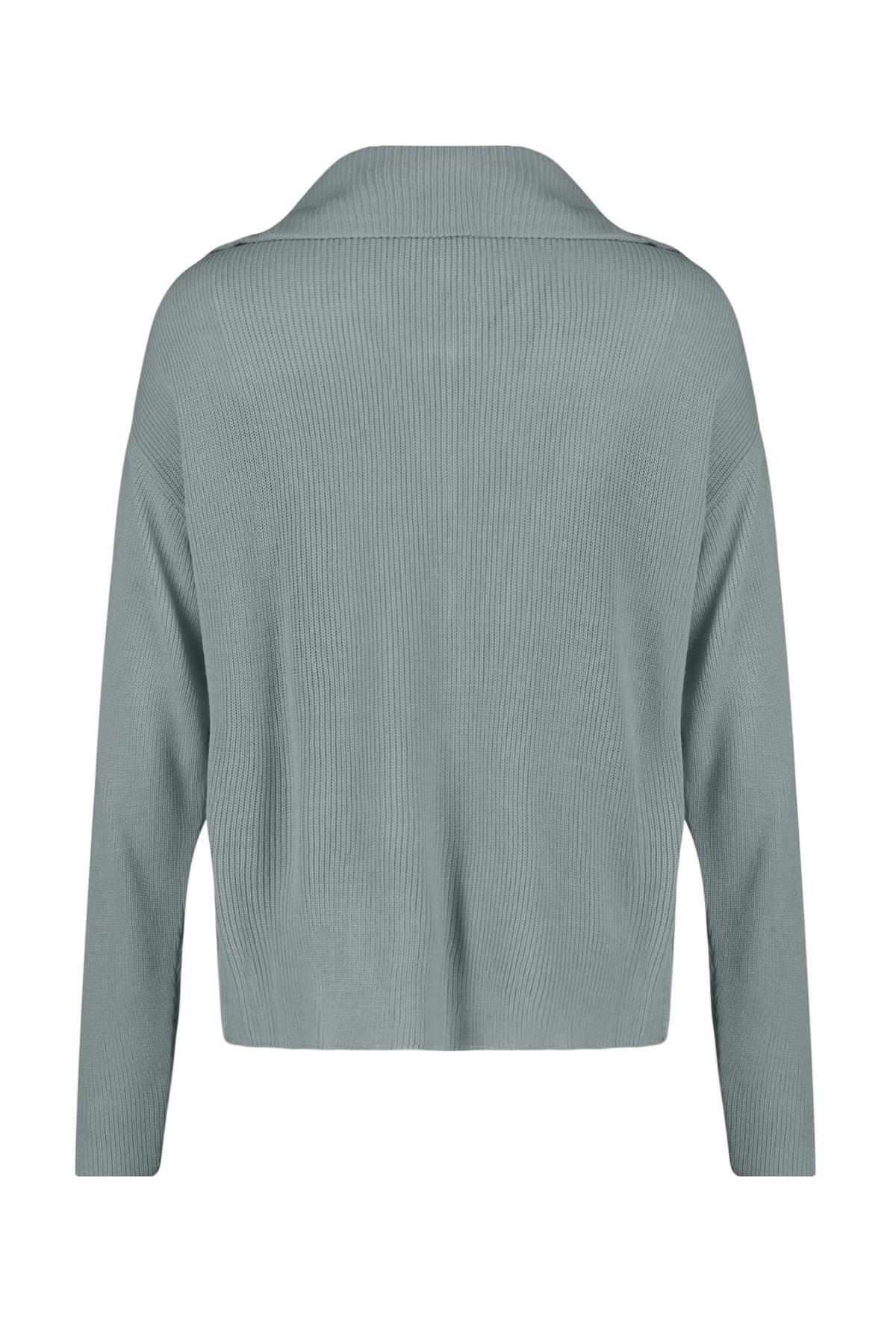 Grey Zippered Knitwear Cardigan, , large image number 7